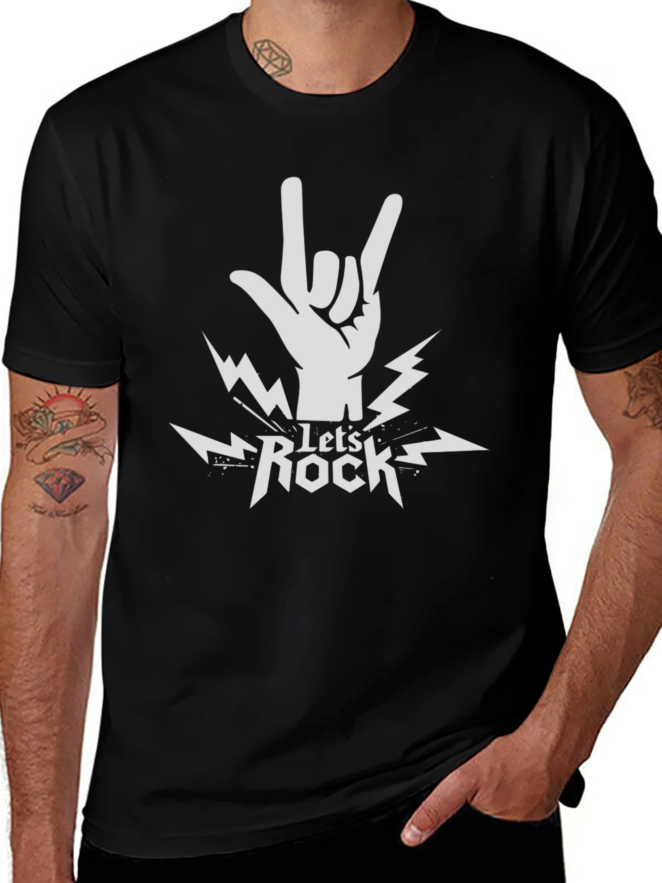 Lets Rock Graphic Print Tee - Black