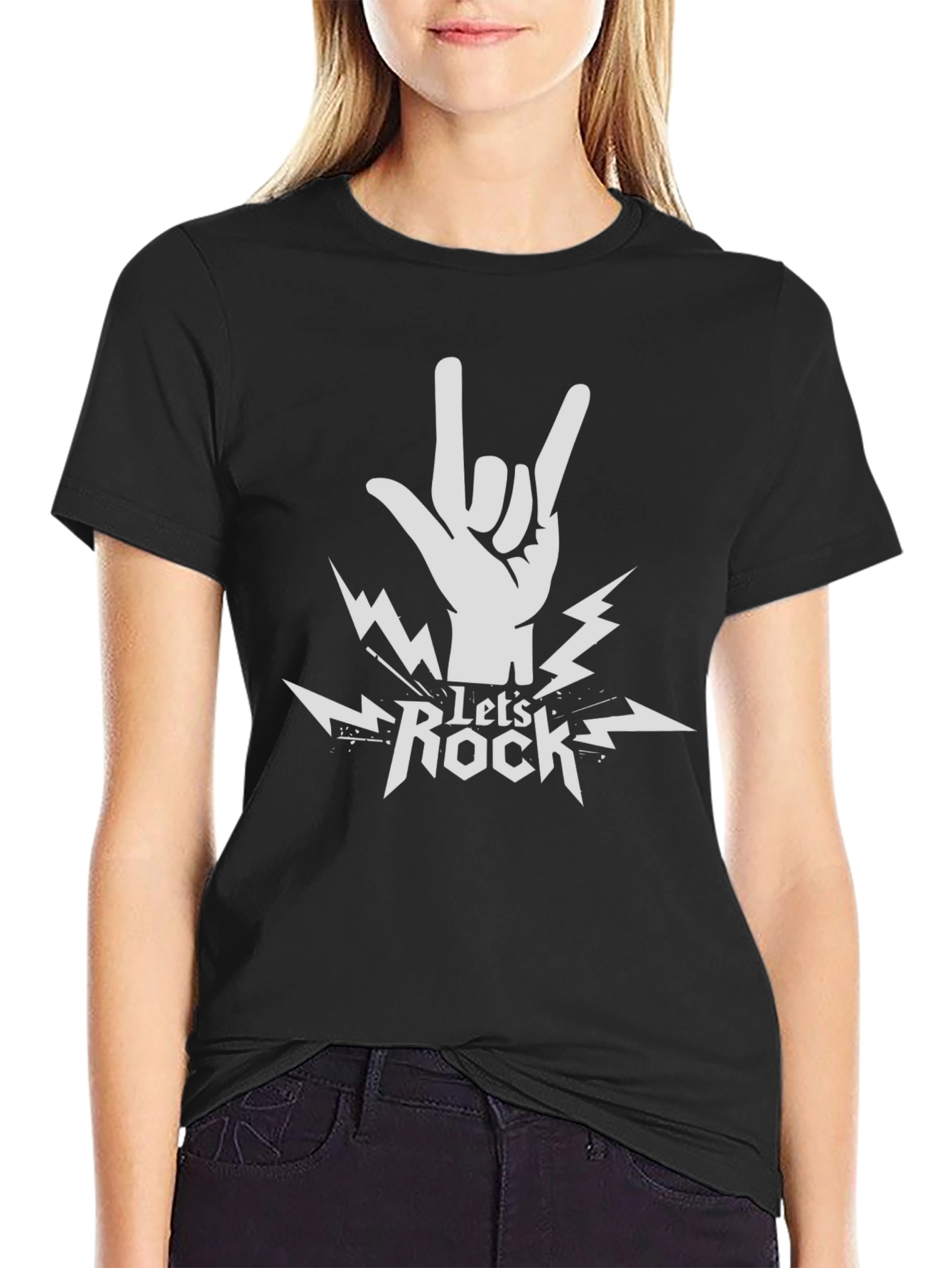 Lets Rock Graphic Print Tee - Black