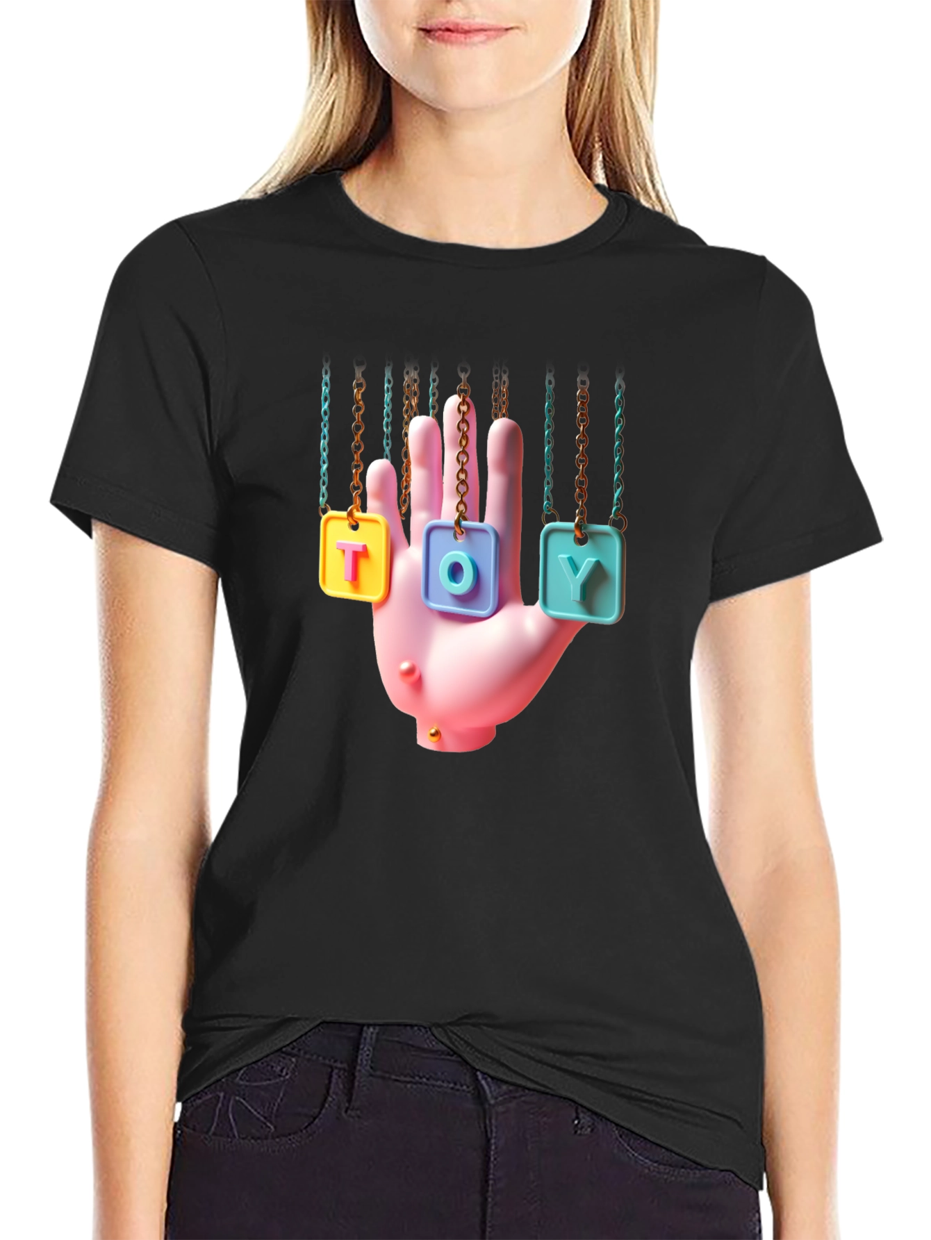 Trendy Graphic Tee - Hanging Toy Hand Design