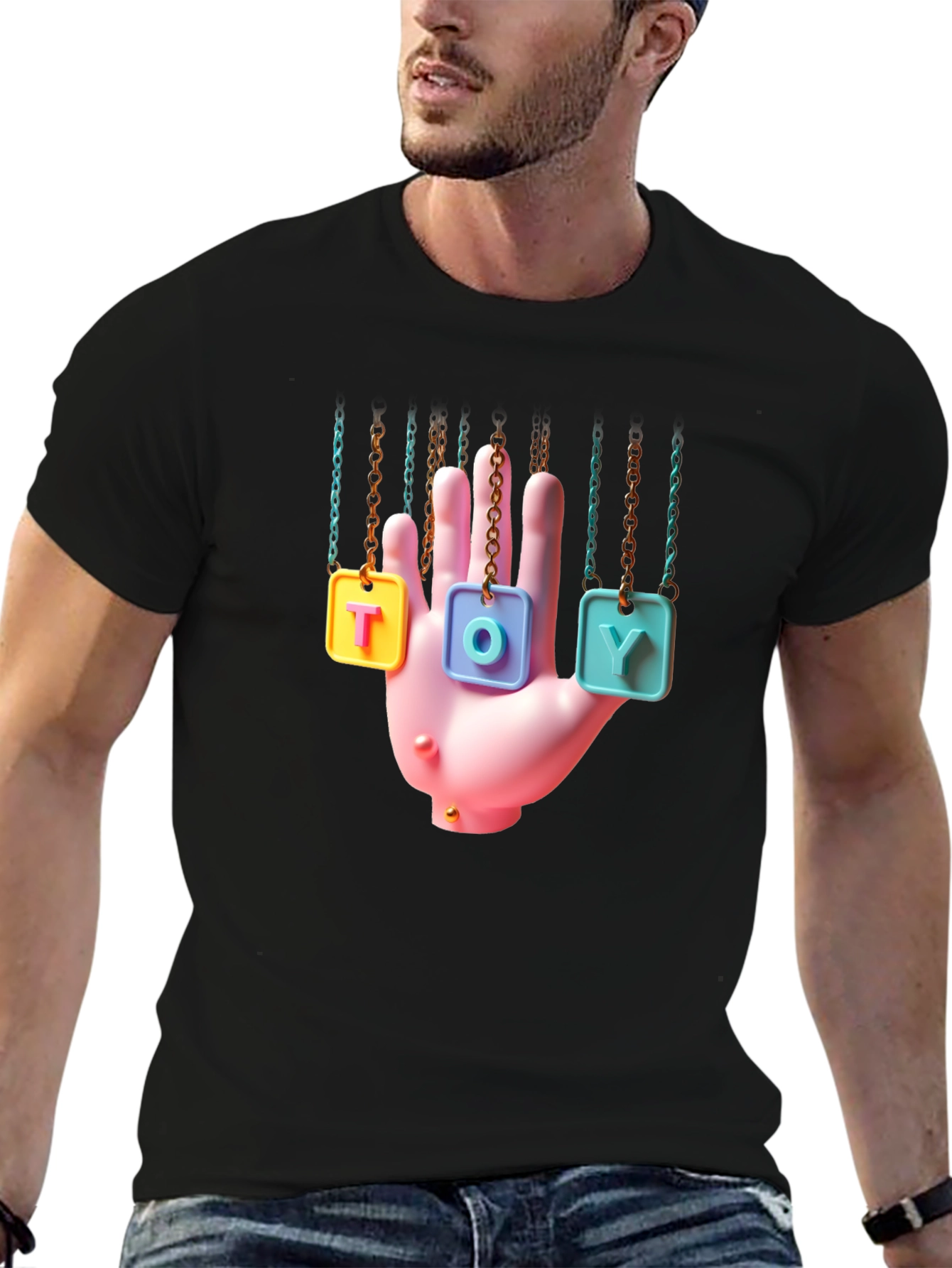 Trendy Graphic Tee - Hanging Toy Hand Design