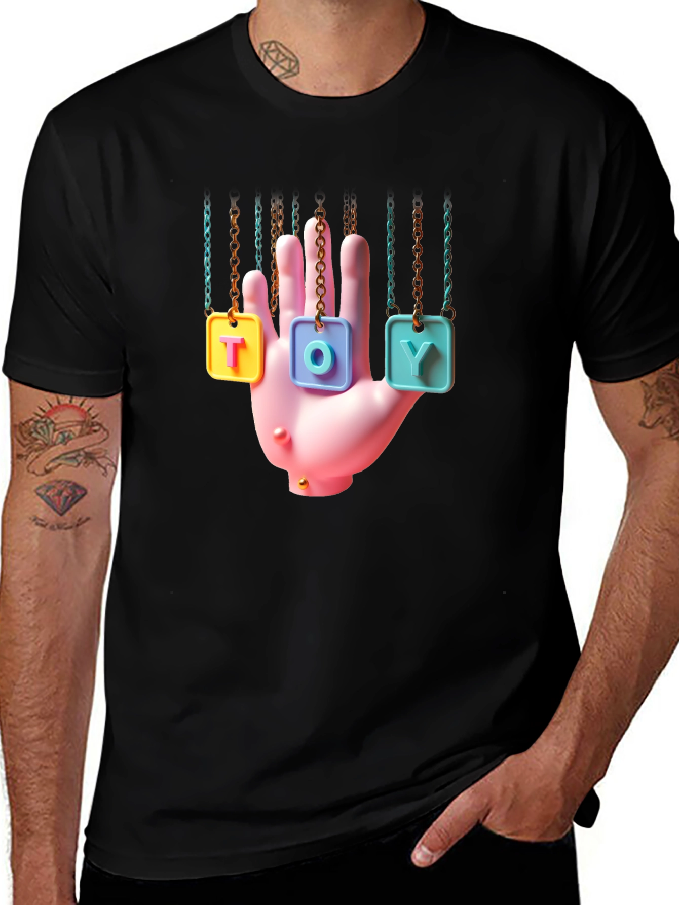 Trendy Graphic Tee - Hanging Toy Hand Design