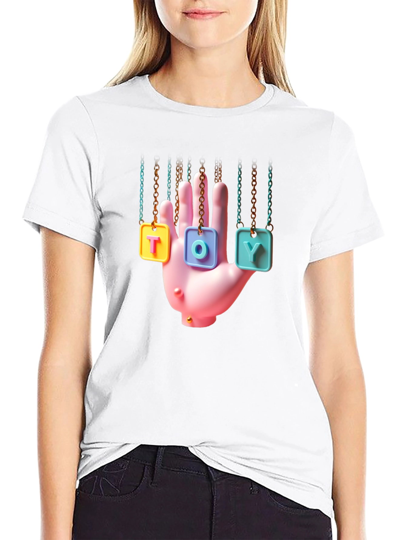 Trendy Graphic Tee - Hanging Toy Hand Design