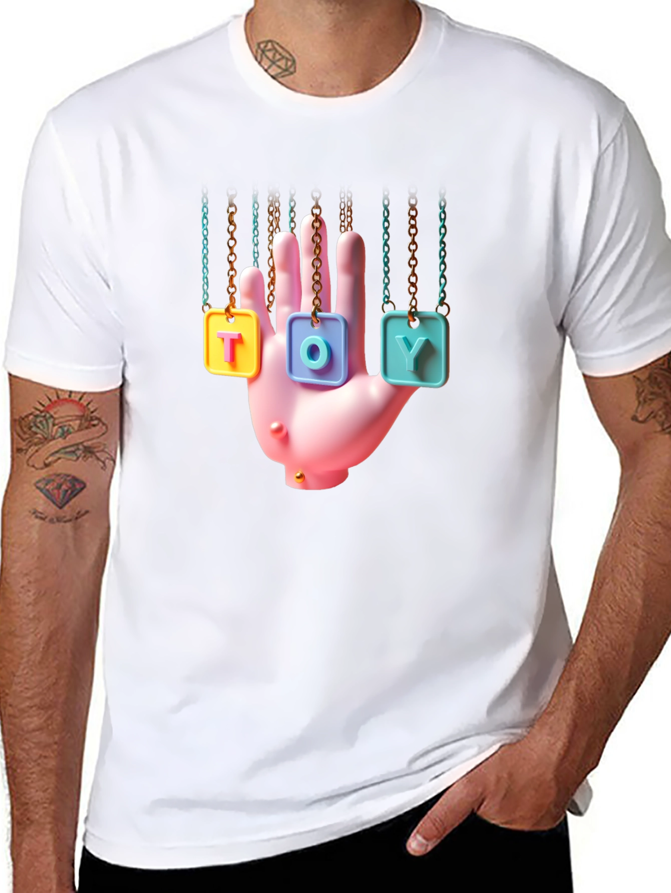 Trendy Graphic Tee - Hanging Toy Hand Design