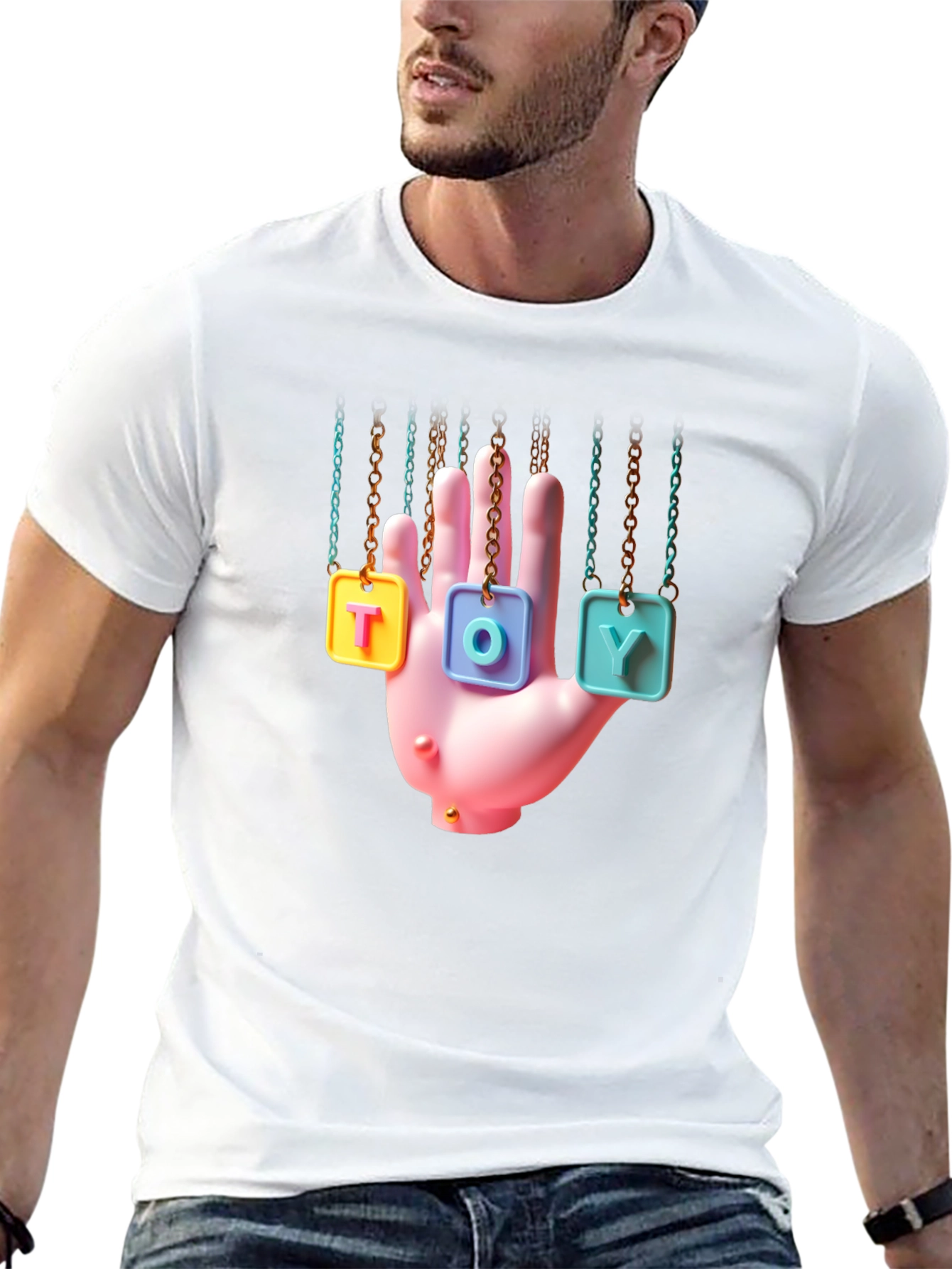 Trendy Graphic Tee - Hanging Toy Hand Design