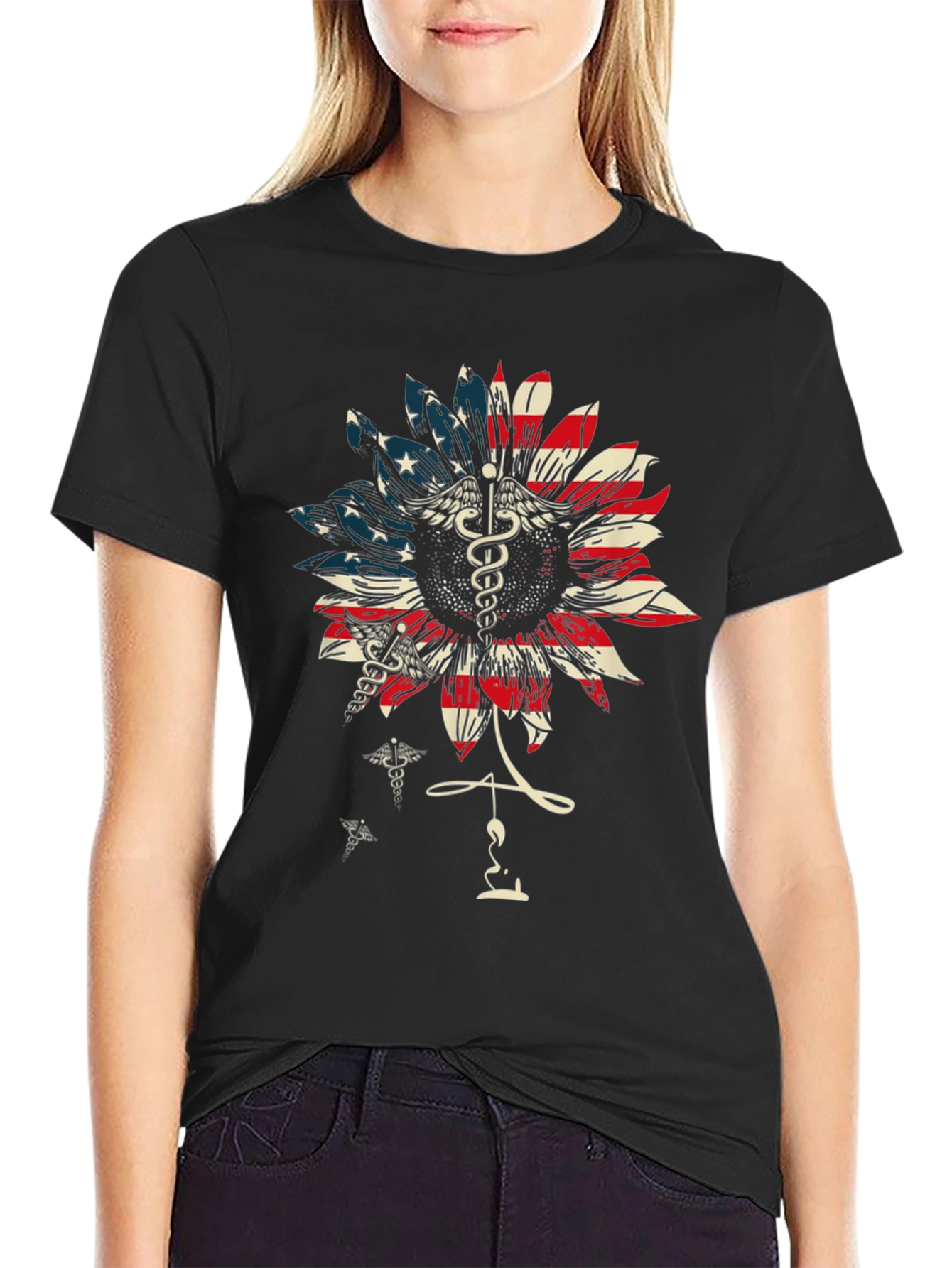 American Flag Sunflower Medical T-Shirt