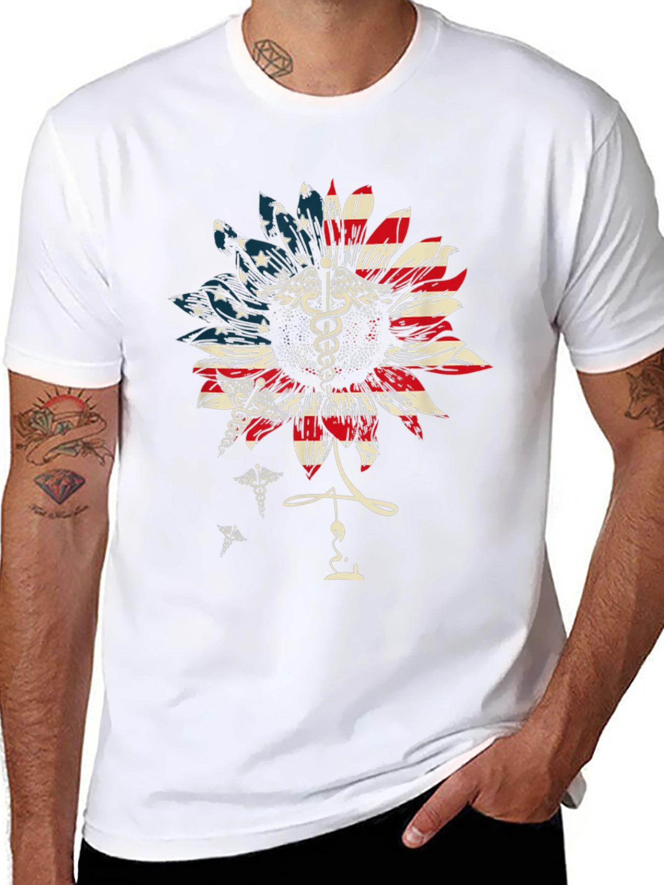American Flag Sunflower Medical T-Shirt