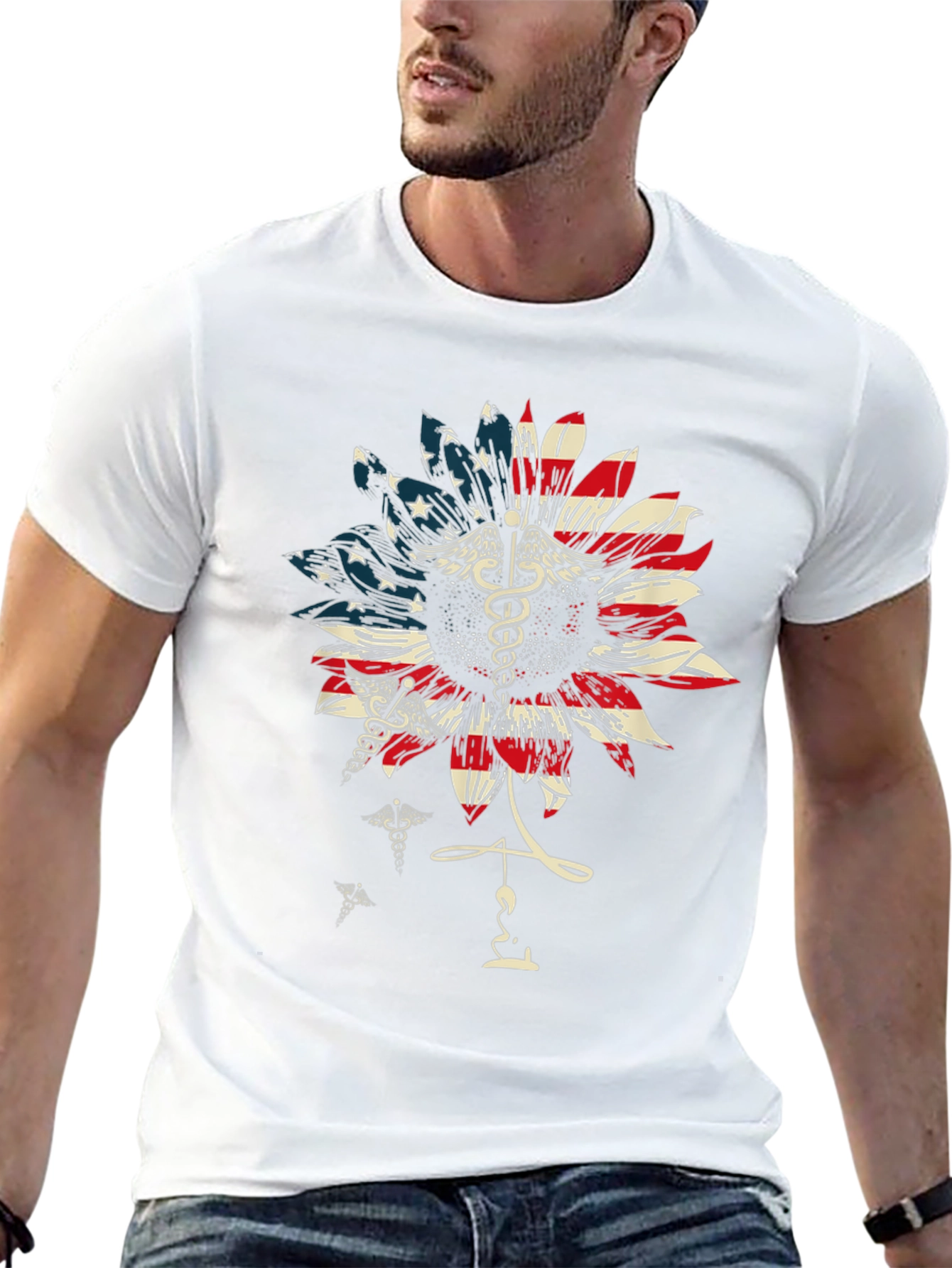 American Flag Sunflower Medical T-Shirt
