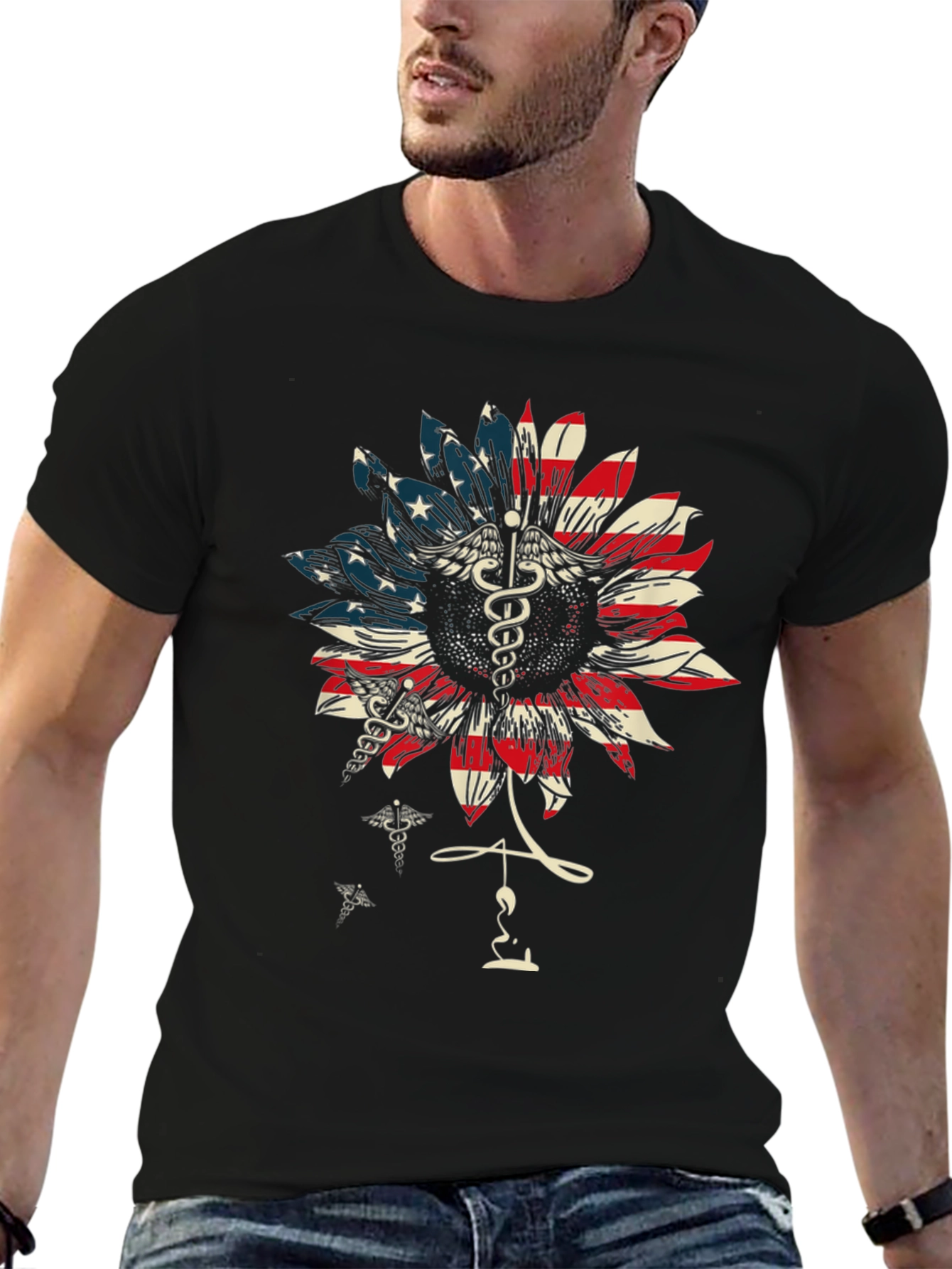 American Flag Sunflower Medical T-Shirt