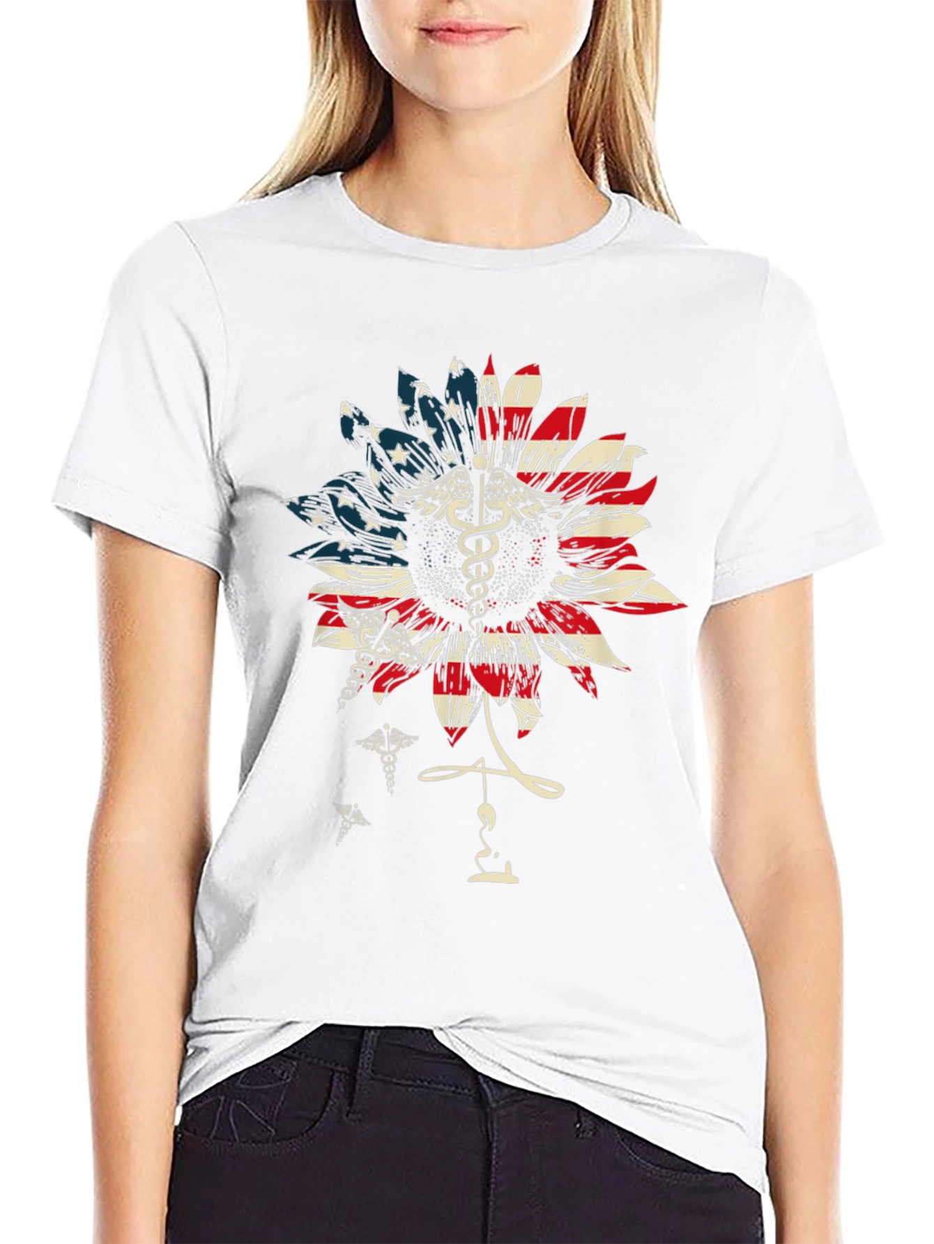 American Flag Sunflower Medical T-Shirt