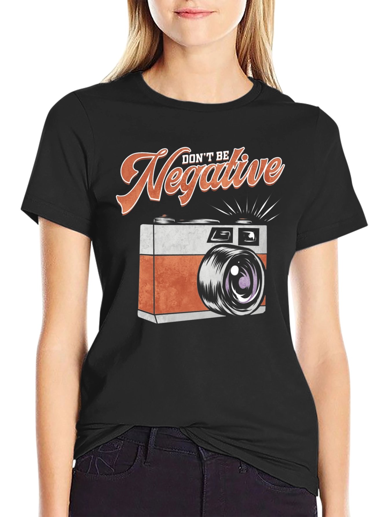 Dont Be Negative Camera Graphic Tee - Black