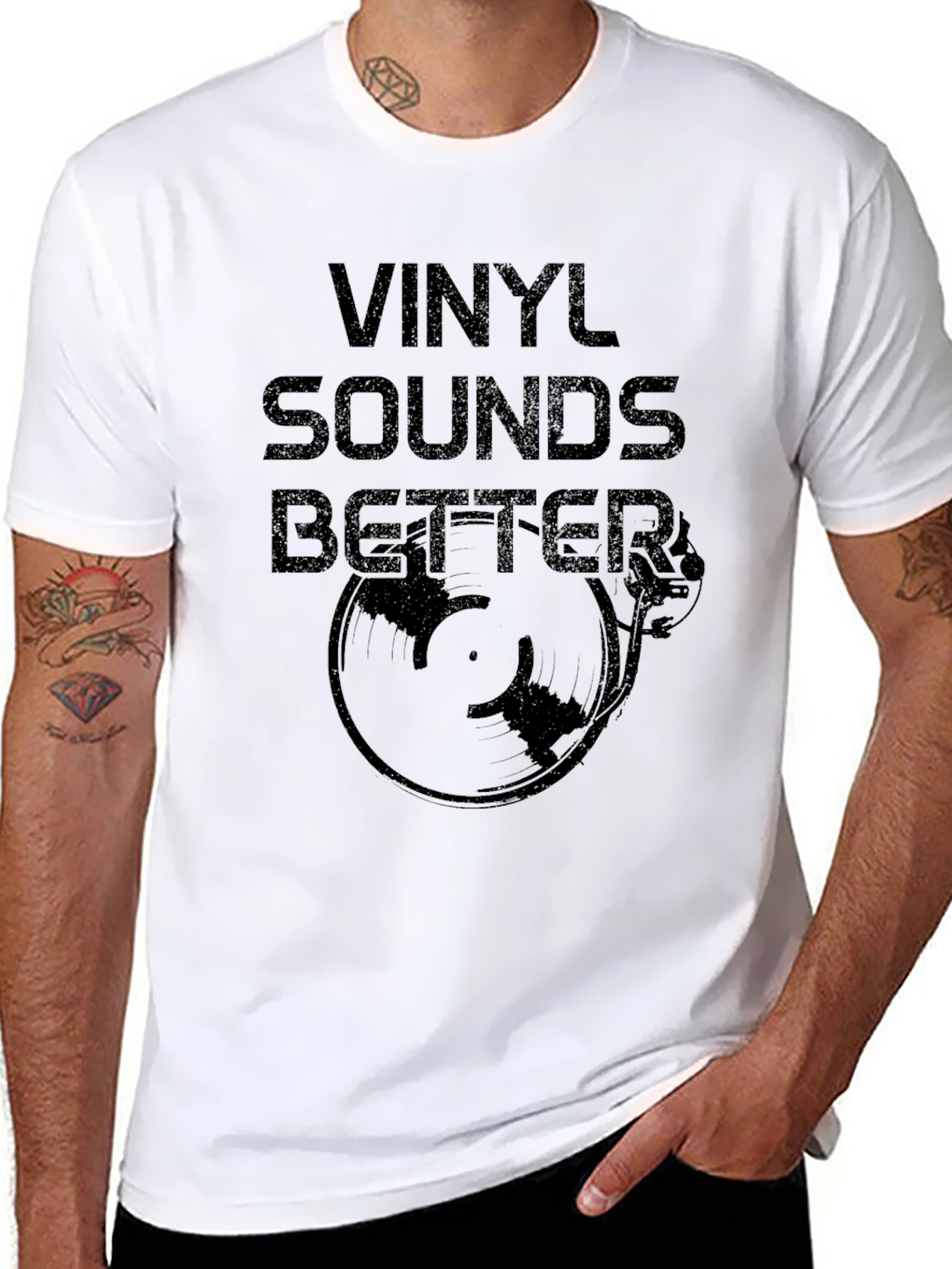 Vinyl Sounds Better Black Graphic Tee Shirt