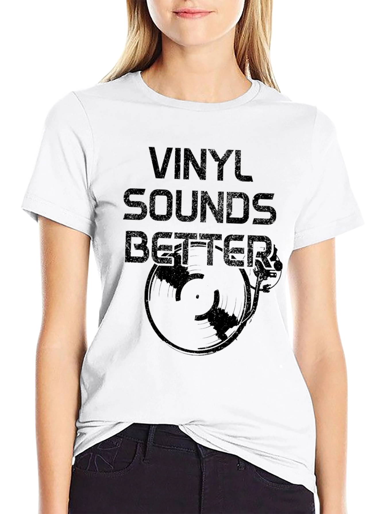 Vinyl Sounds Better Black Graphic Tee Shirt