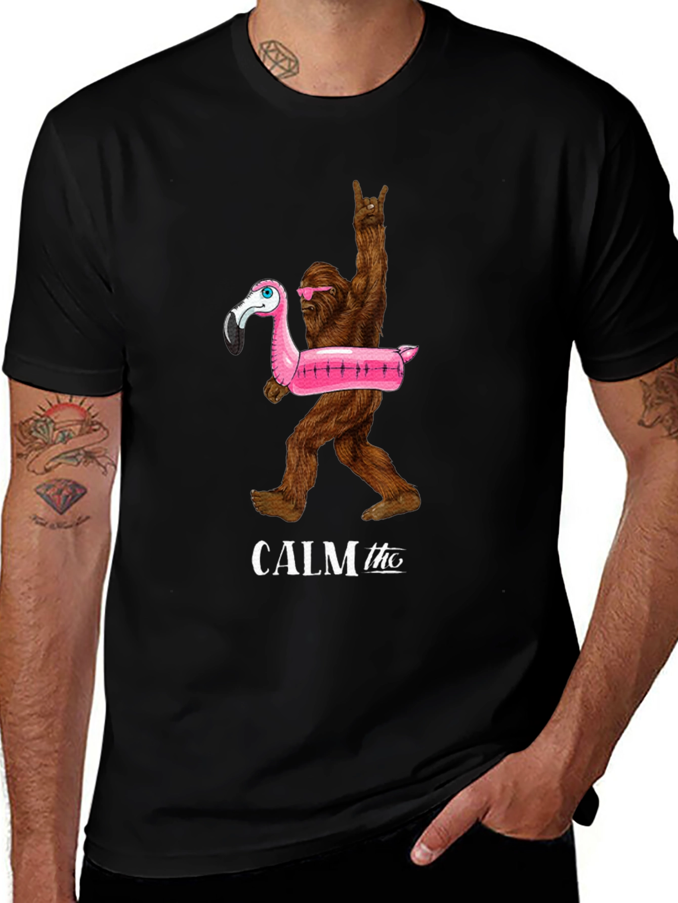 Calm Tho Bigfoot Flamingo T-Shirt