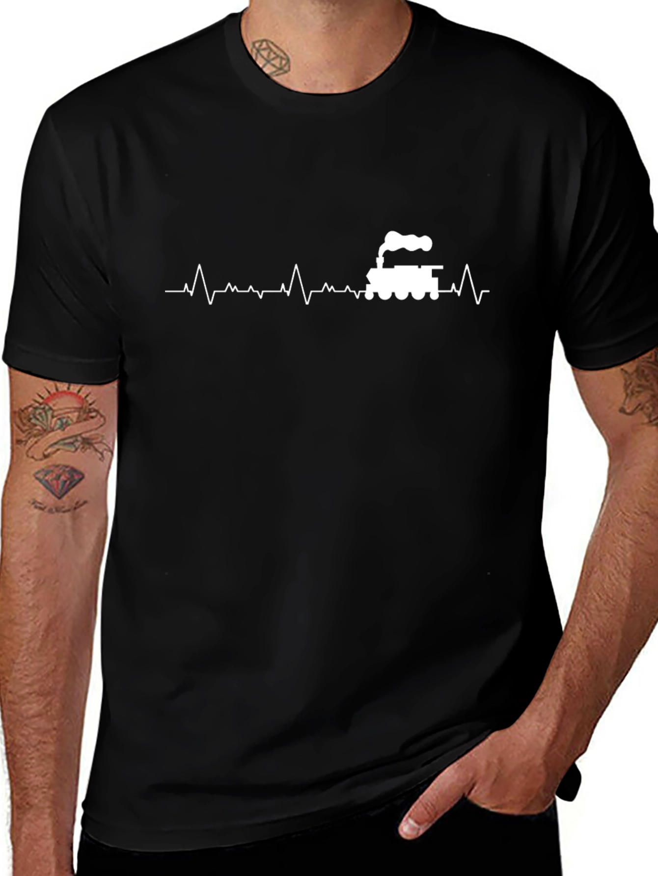 Train Heartbeat Graphic Tee - Black Cotton T-Shirt