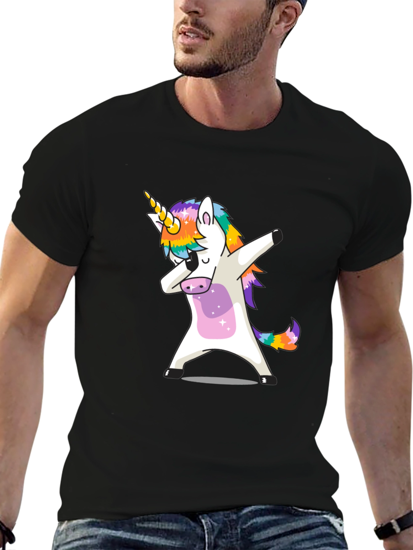 Dabbing Unicorn Graphic Tee - Black