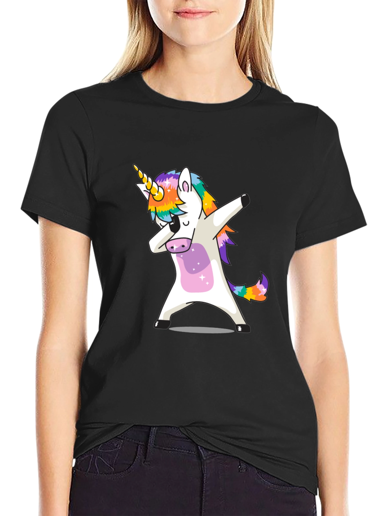 Dabbing Unicorn Graphic Tee - Black