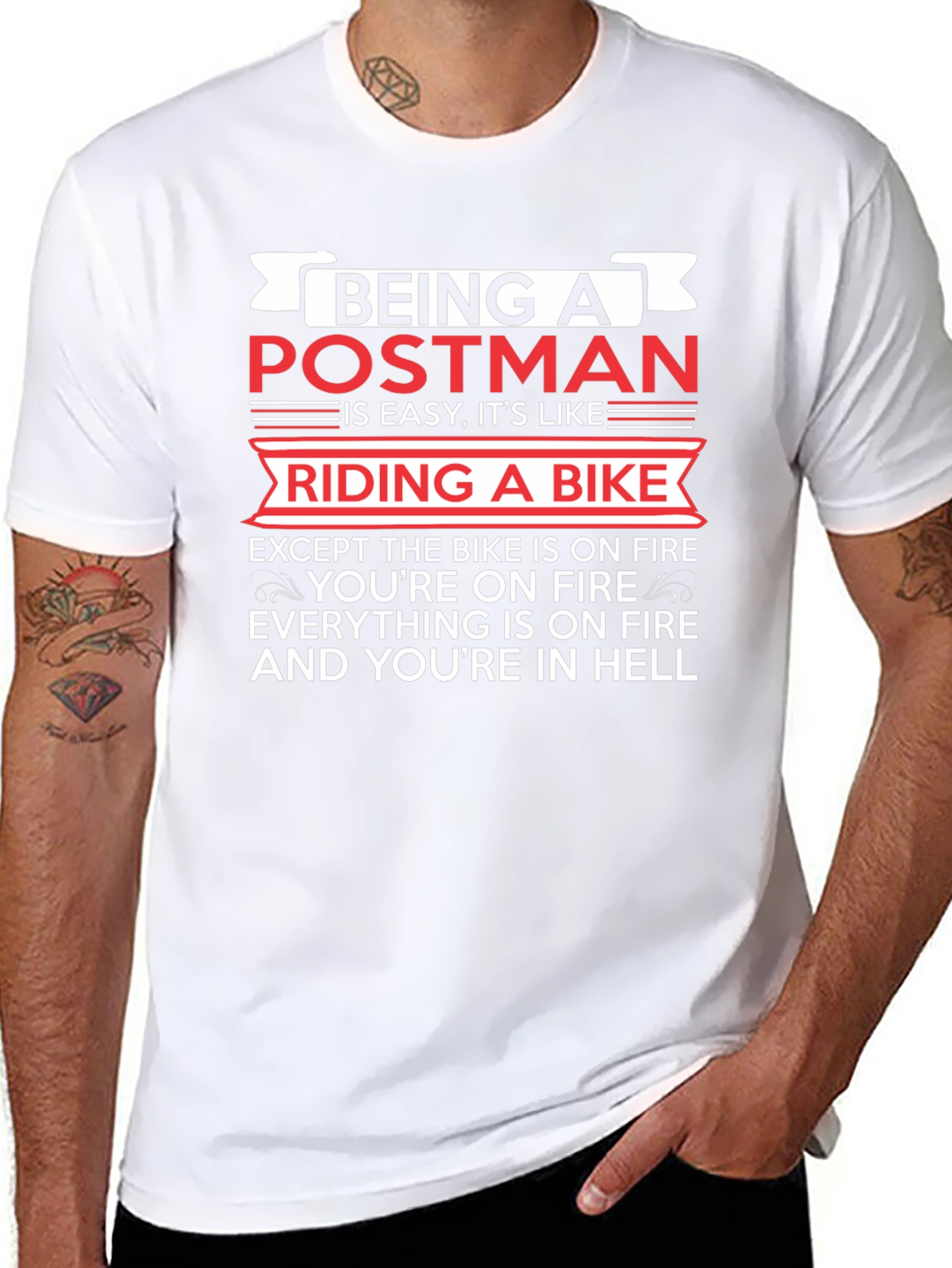 Postman Hell Funny T-Shirt - Bike On Fire