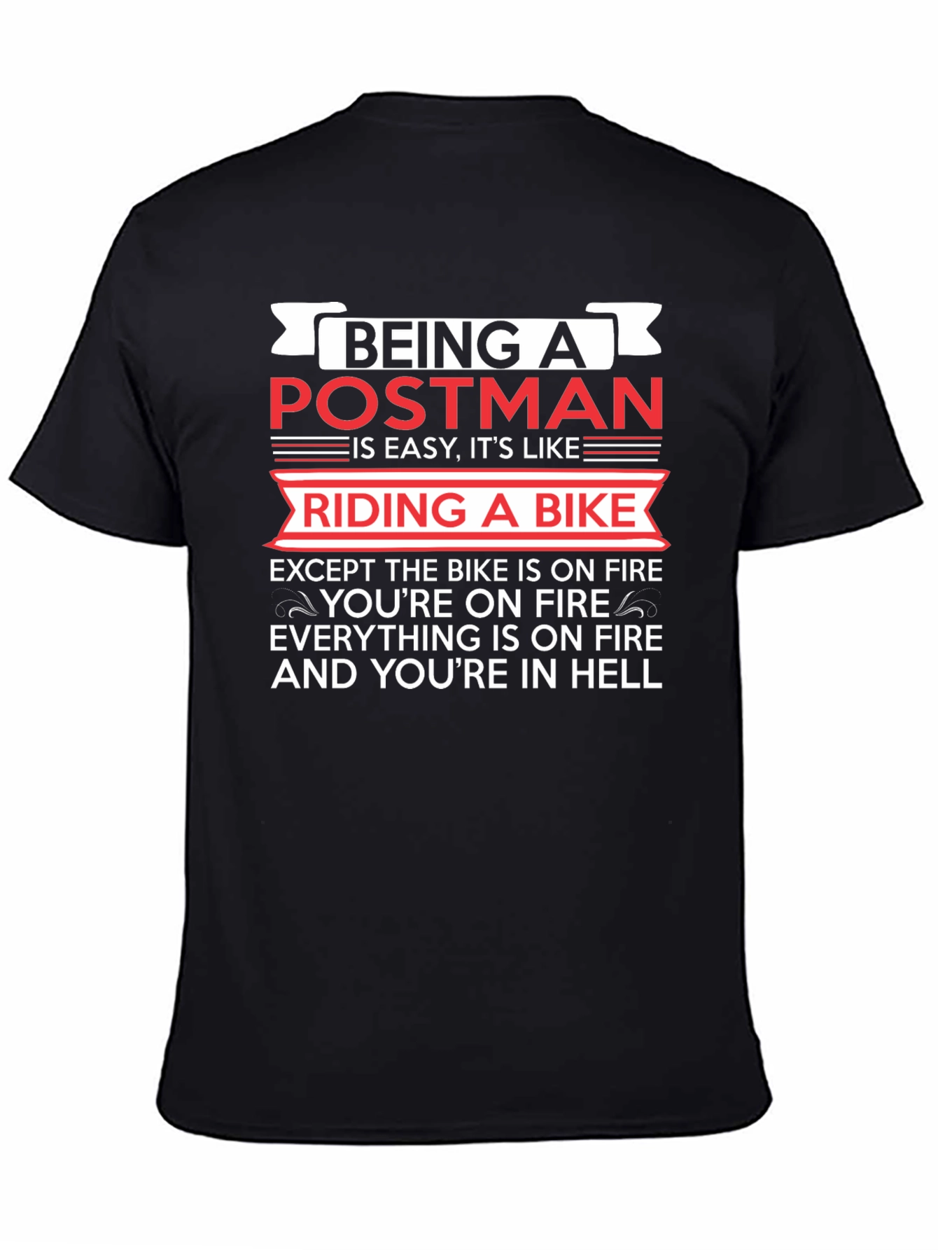 Postman Hell Funny T-Shirt - Bike On Fire