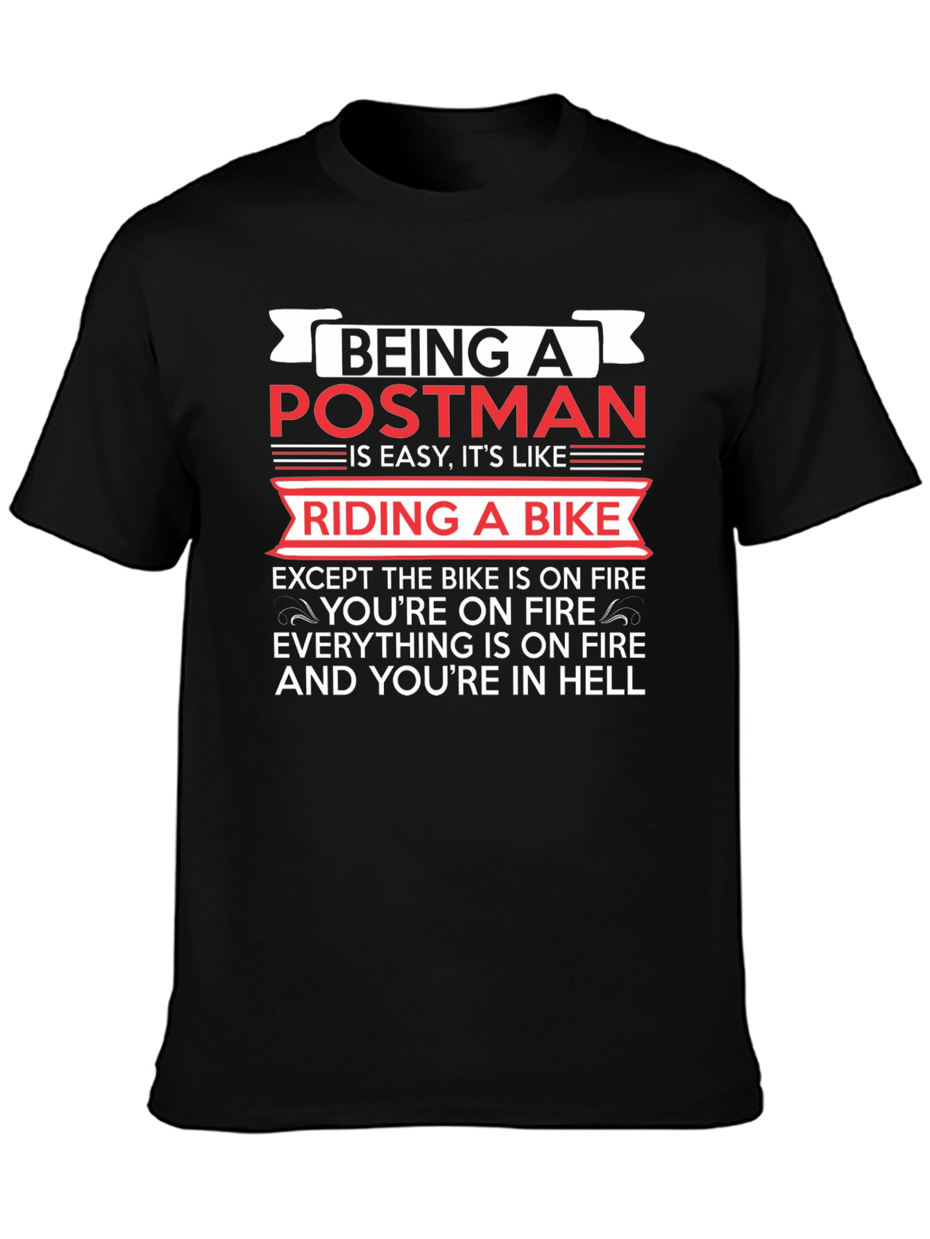Postman Hell Funny T-Shirt - Bike On Fire