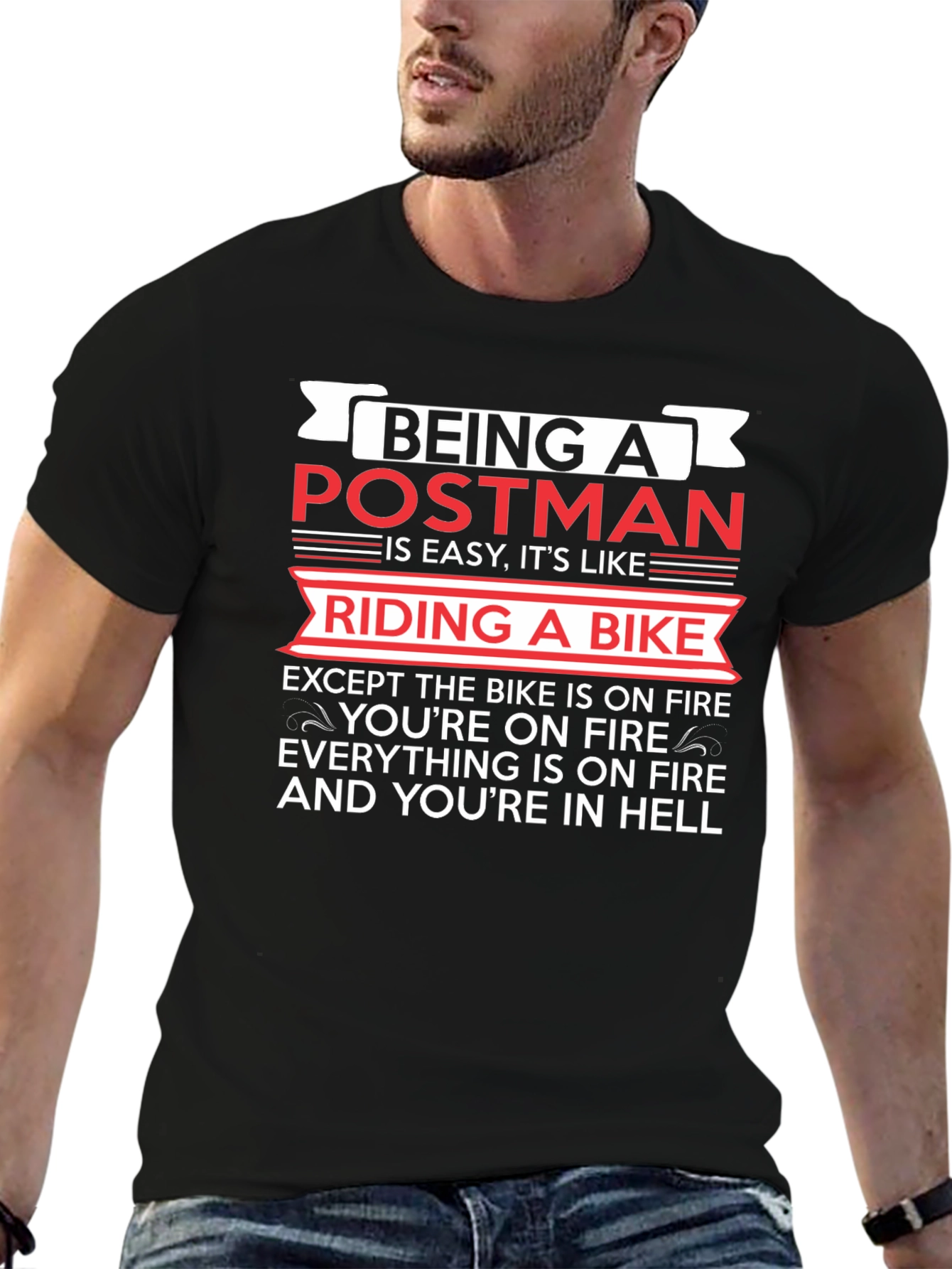 Postman Hell Funny T-Shirt - Bike On Fire