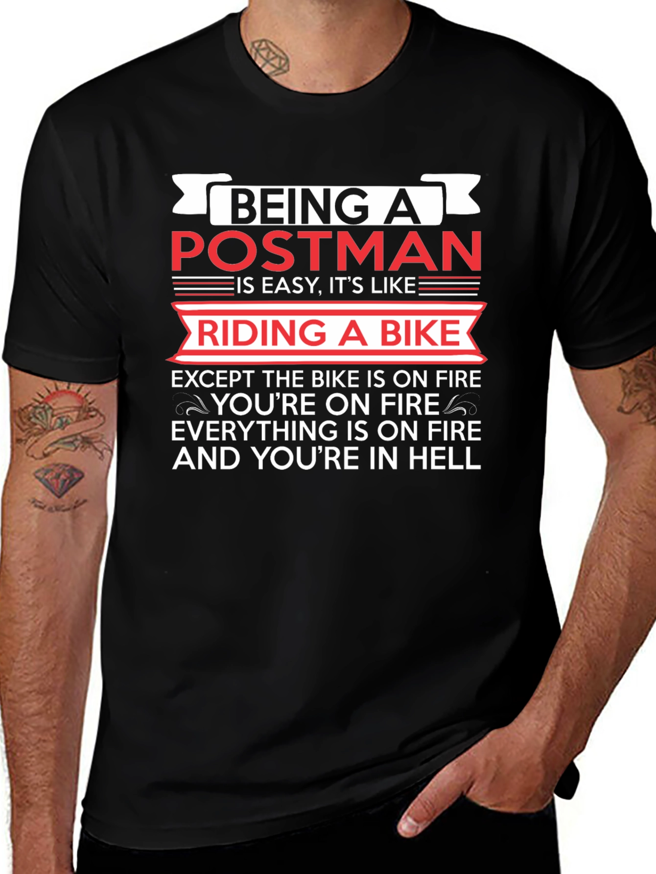 Postman Hell Funny T-Shirt - Bike On Fire