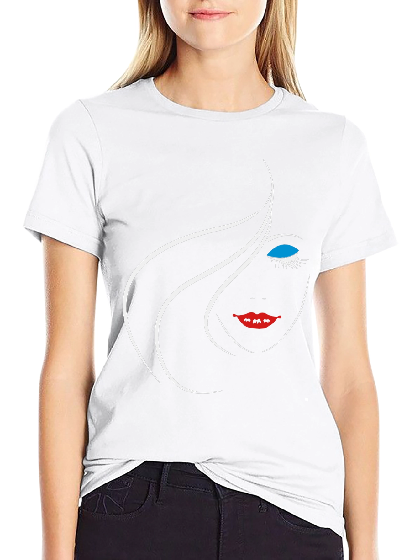 Black Graphic Tee - Minimalist Face Design