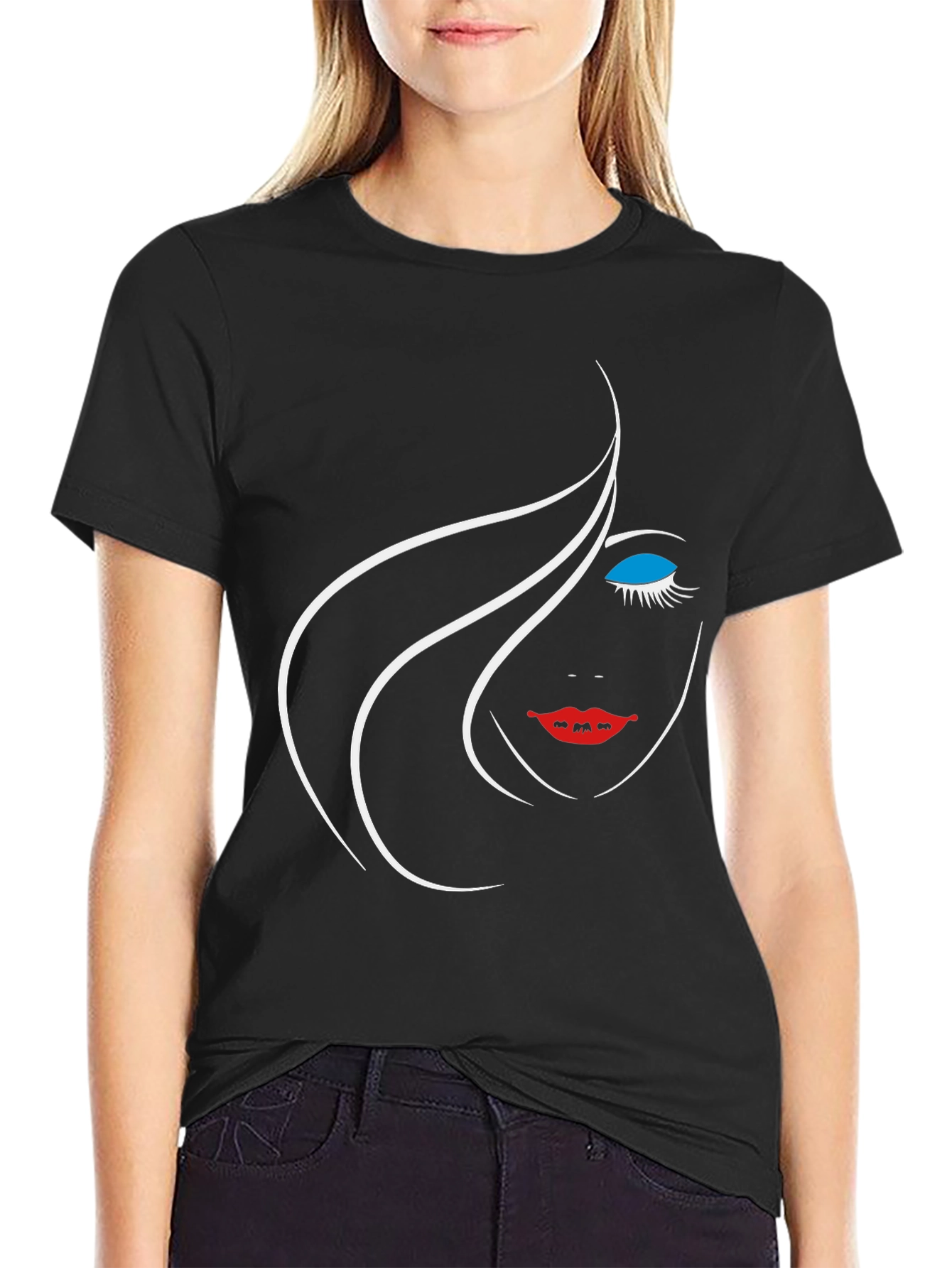 Black Graphic Tee - Minimalist Face Design