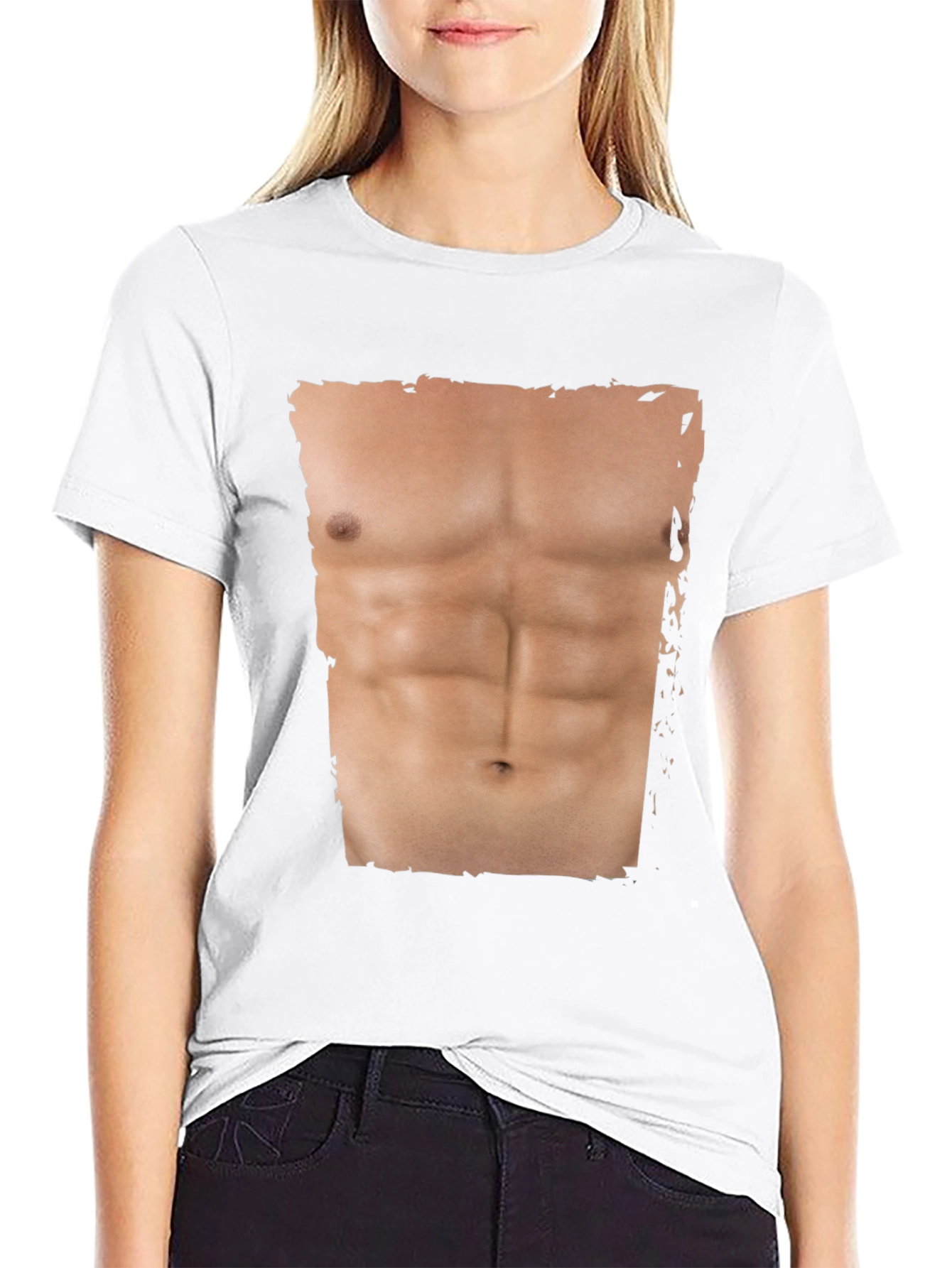 Mens Funny Abs Print T-Shirt - Black
