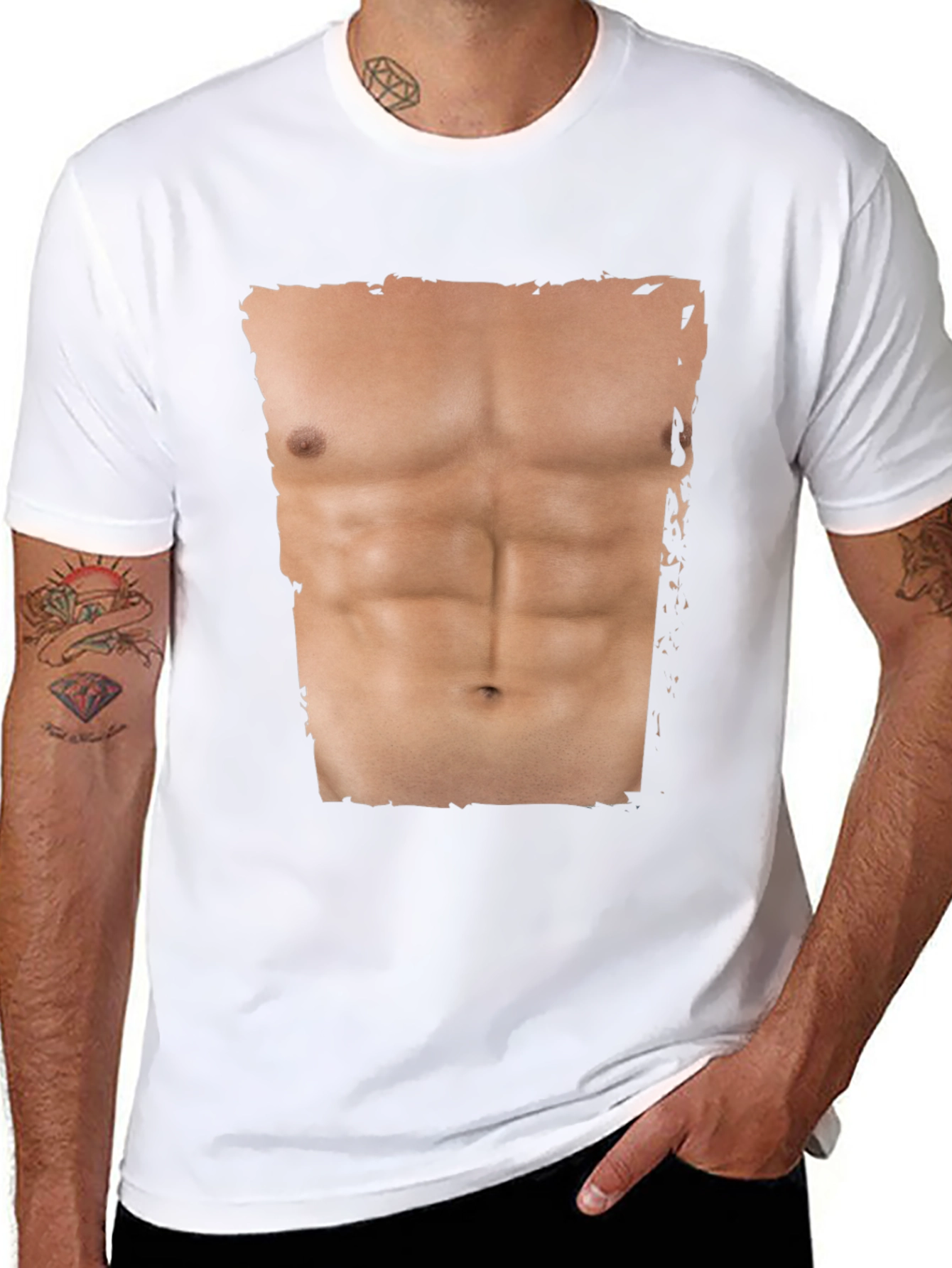 Mens Funny Abs Print T-Shirt - Black