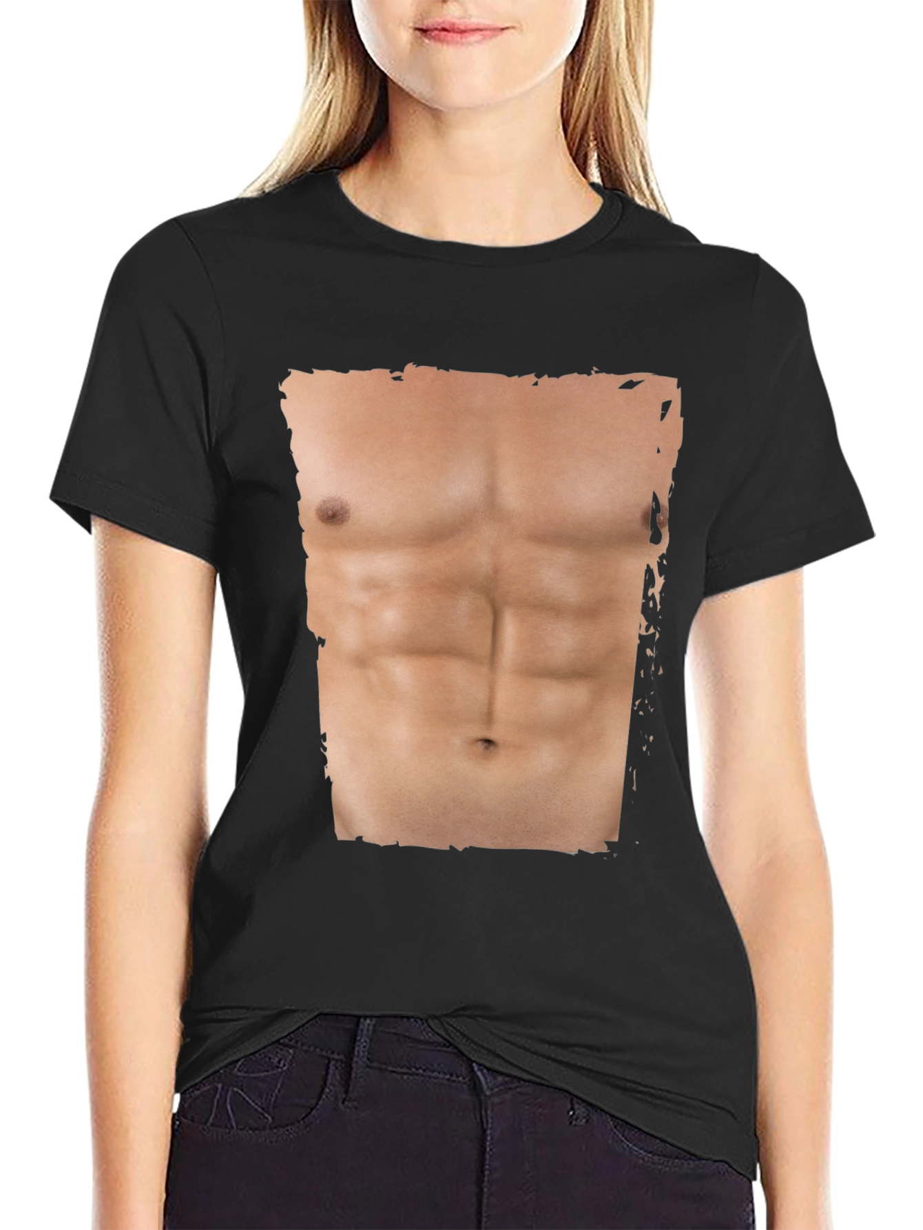 Mens Funny Abs Print T-Shirt - Black