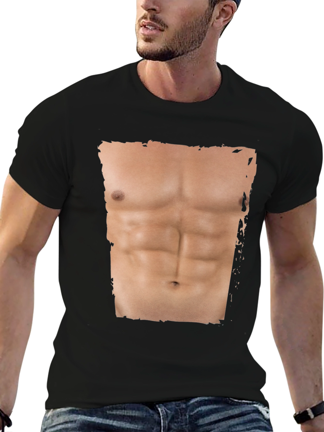Mens Funny Abs Print T-Shirt - Black