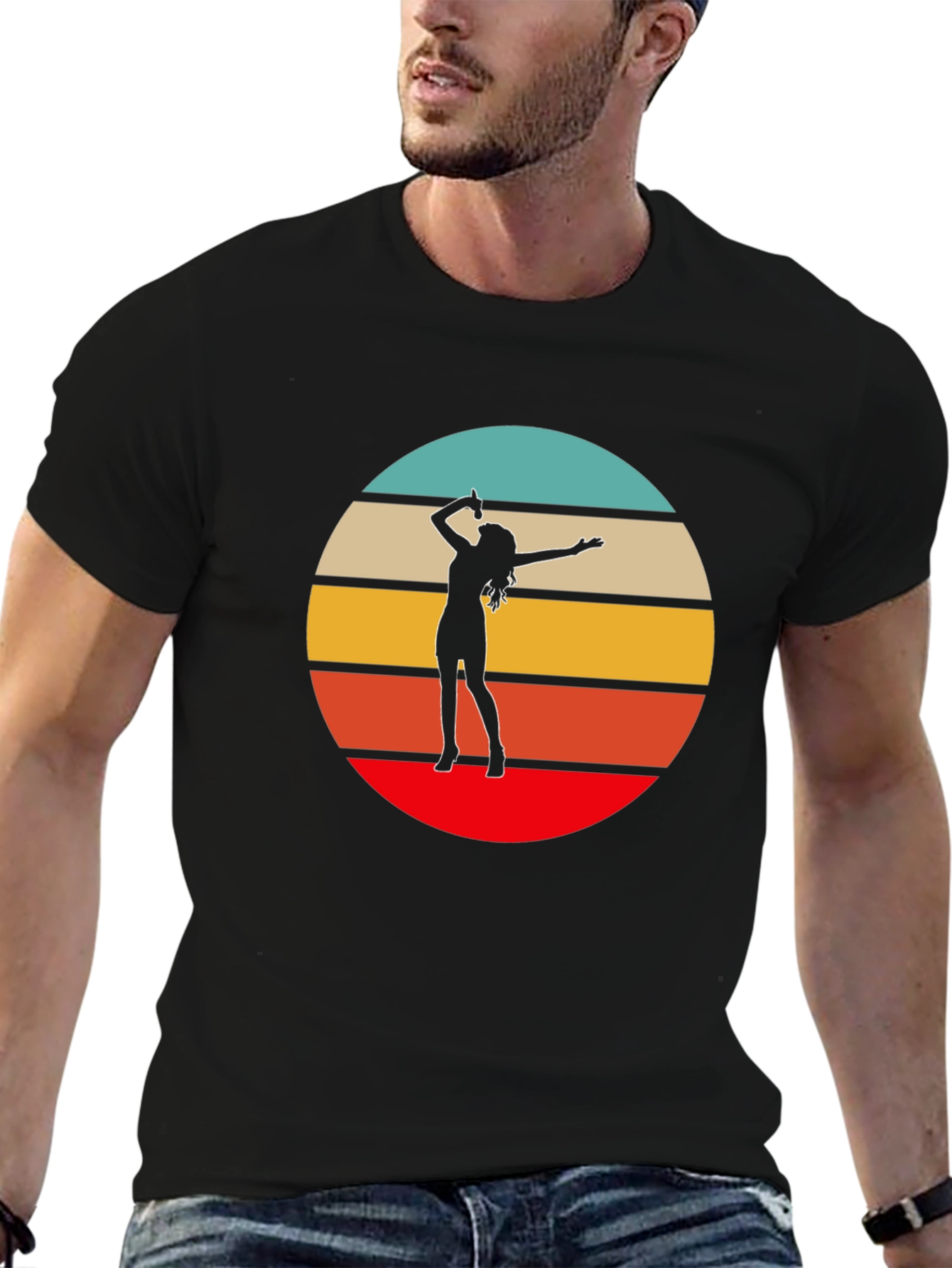 Retro Sunset Singer Graphic Tee - Black