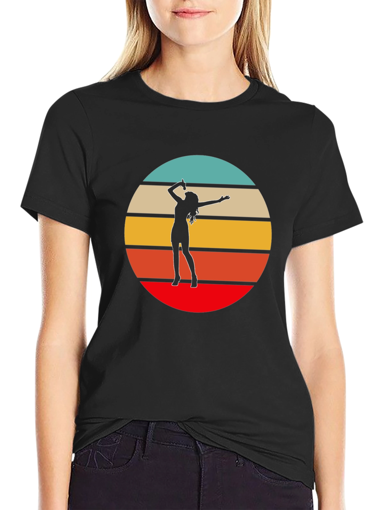 Retro Sunset Singer Graphic Tee - Black