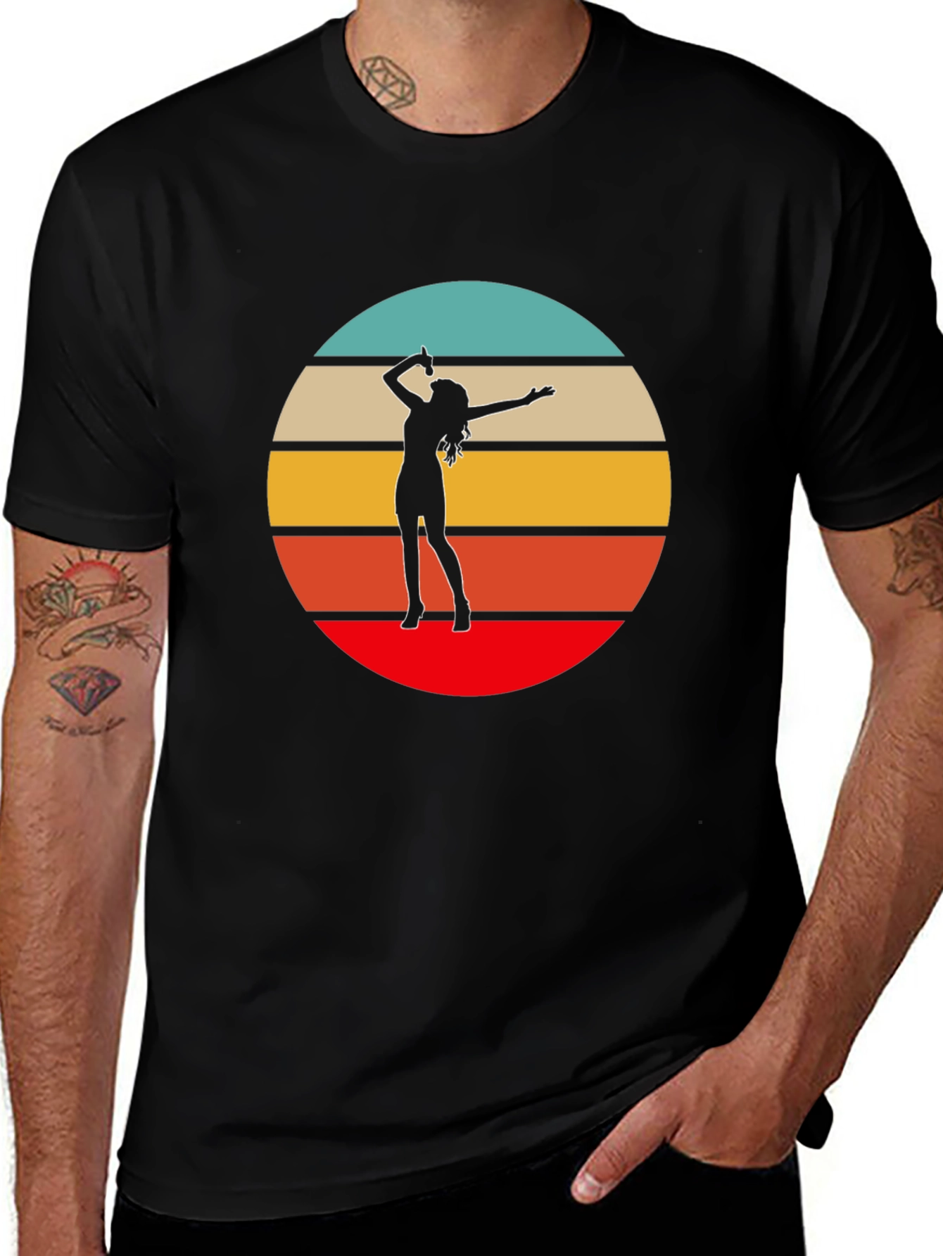 Retro Sunset Singer Graphic Tee - Black