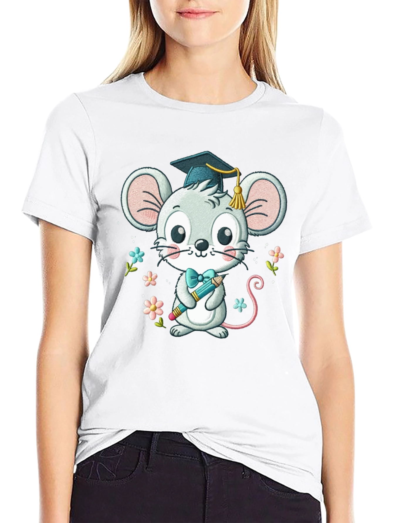 Graduation Mouse T-Shirt Cute Cartoon Animal Tee