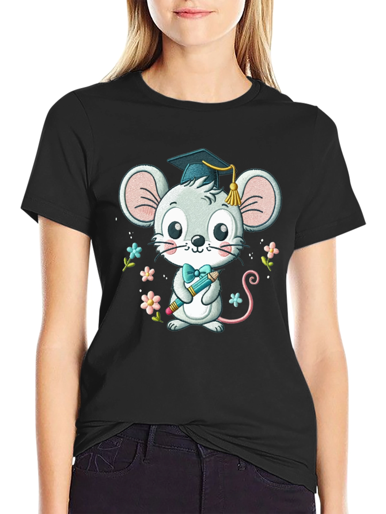 Graduation Mouse T-Shirt Cute Cartoon Animal Tee