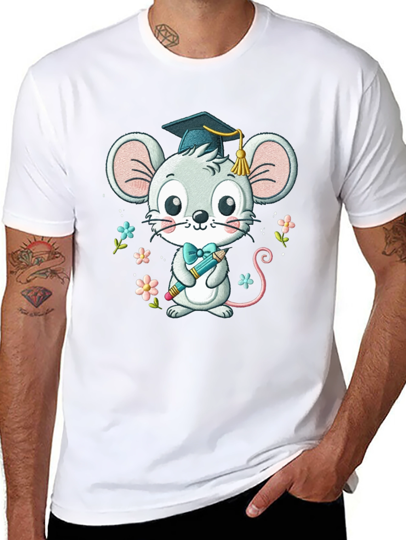 Graduation Mouse T-Shirt Cute Cartoon Animal Tee