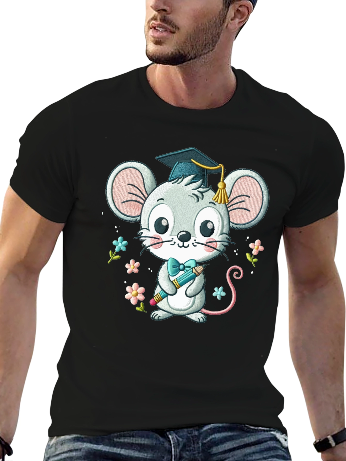 Graduation Mouse T-Shirt Cute Cartoon Animal Tee