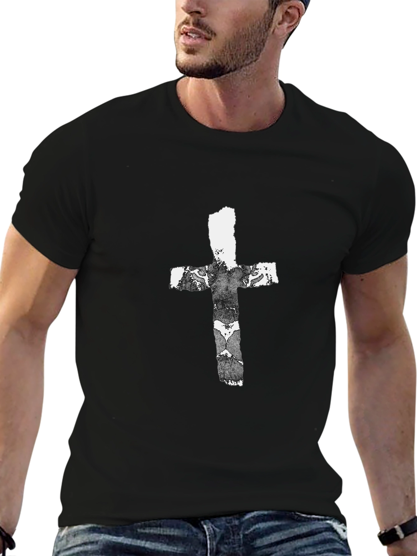 Grunge Cross Graphic Black T-Shirt