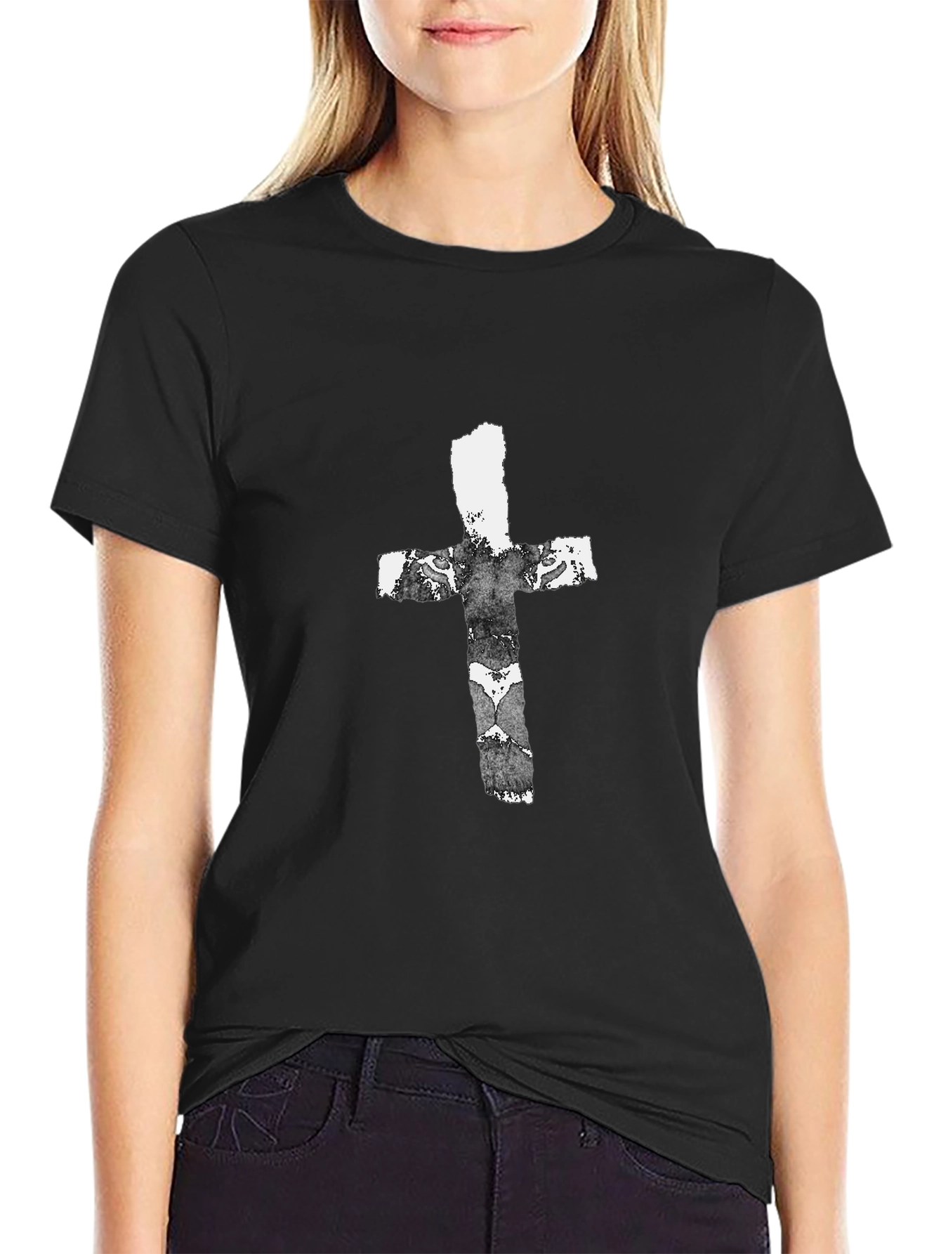 Grunge Cross Graphic Black T-Shirt