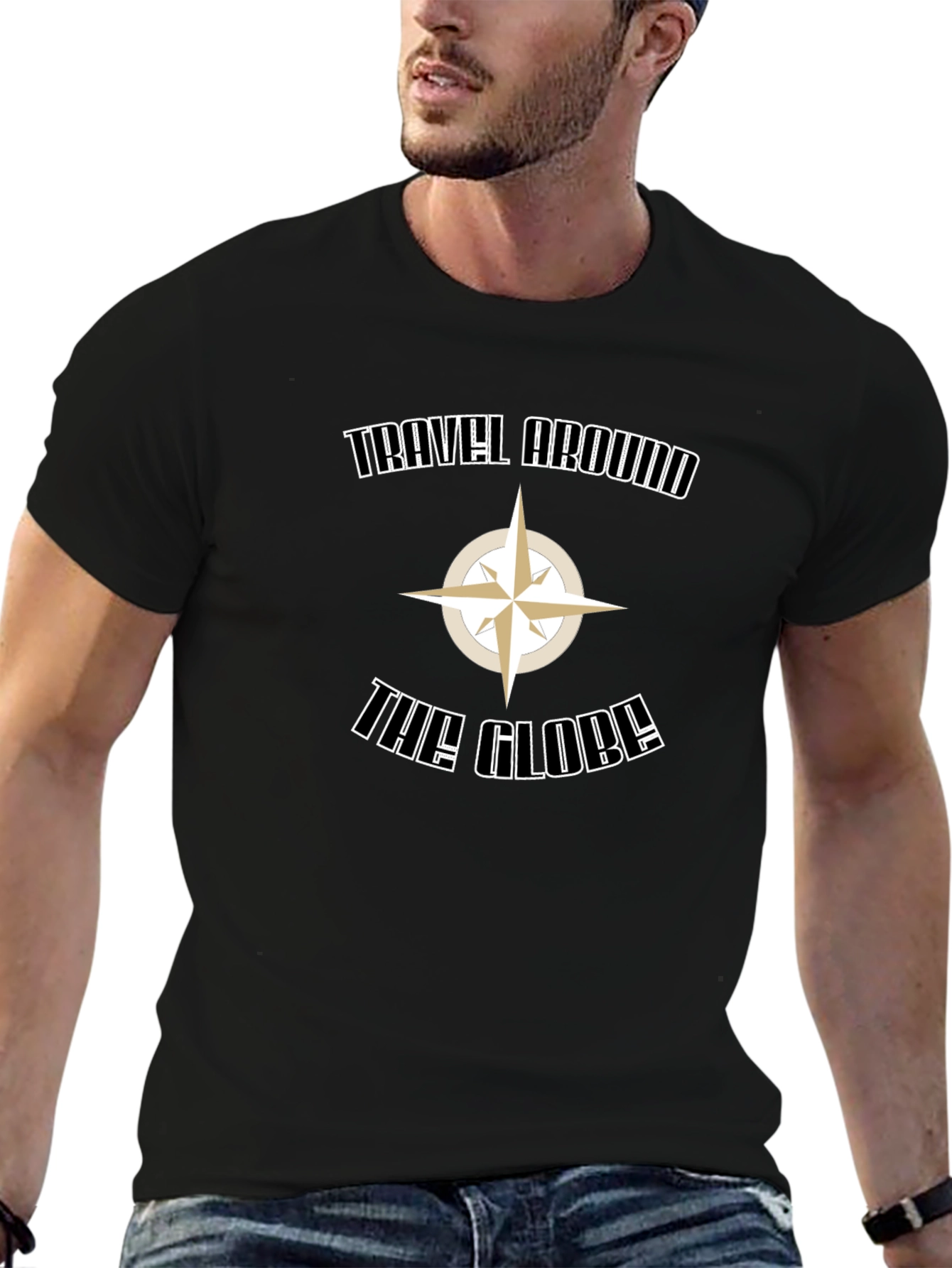 Travel Around the Globe Black Graphic Tee