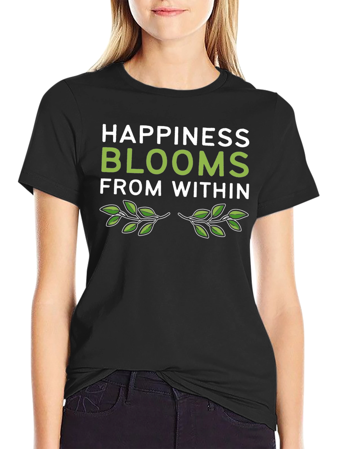 Happiness Blooms Black Graphic Tee