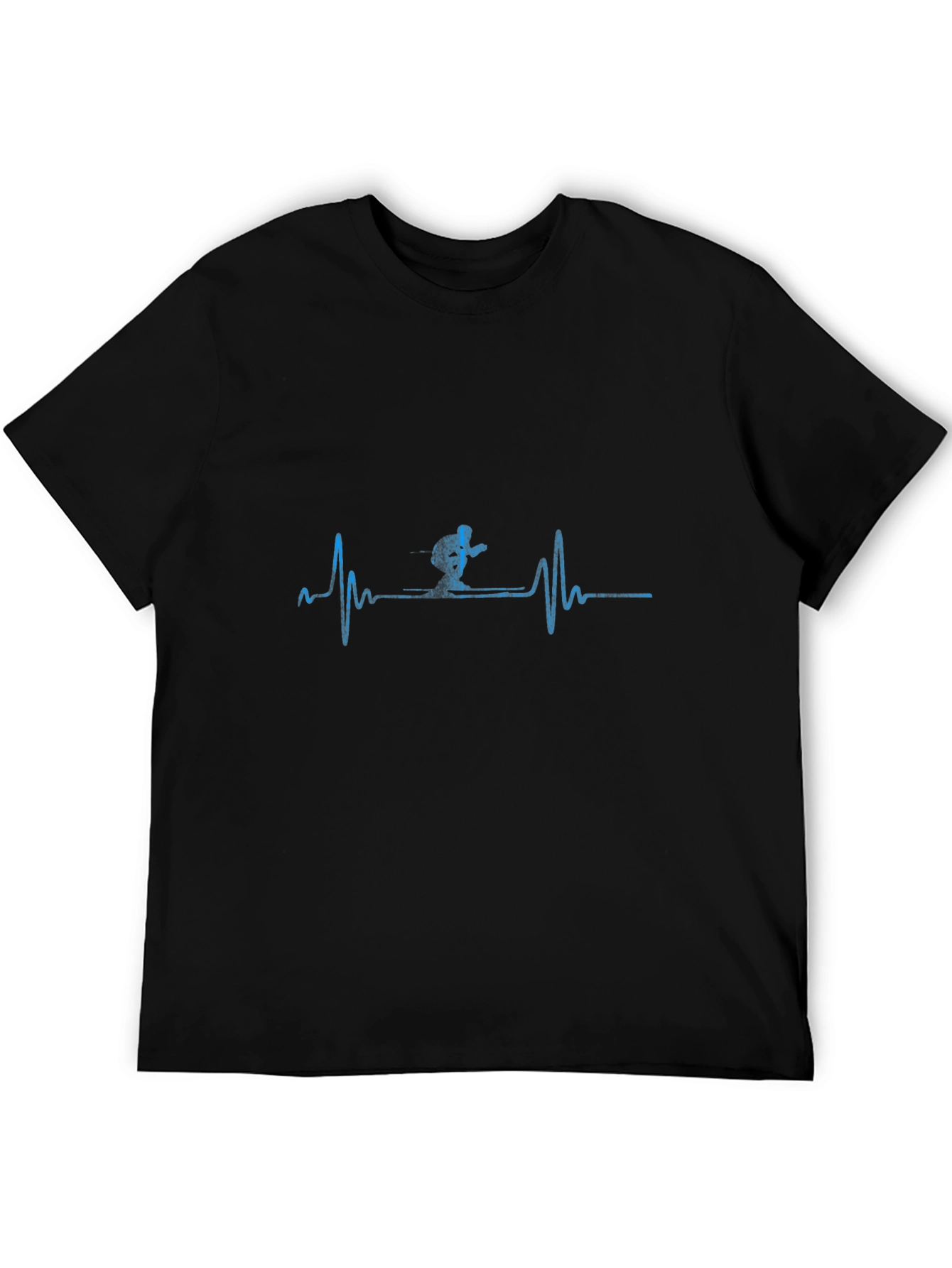 Skiing Heartbeat T-Shirt - Black Cotton Tee