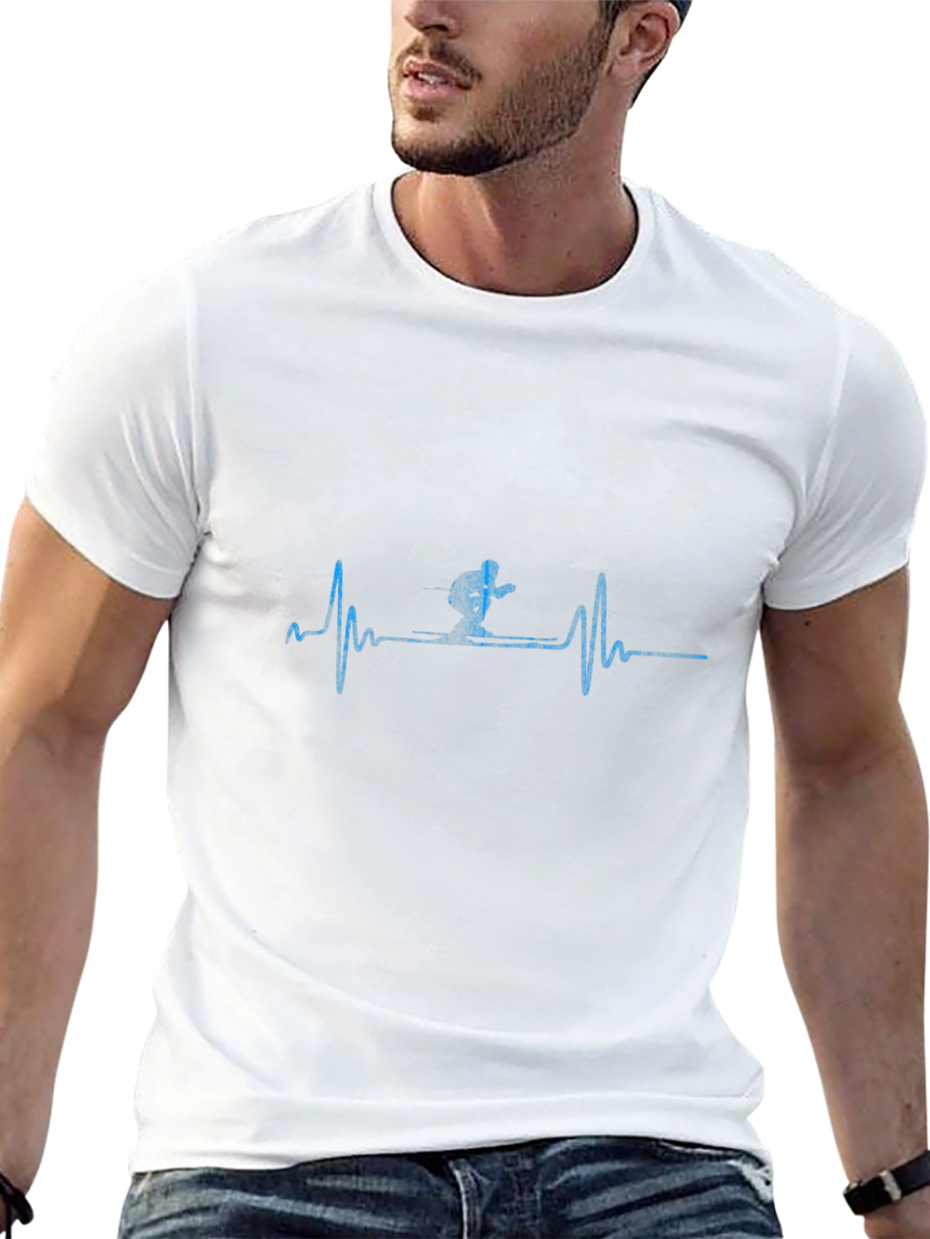 Skiing Heartbeat T-Shirt - Black Cotton Tee