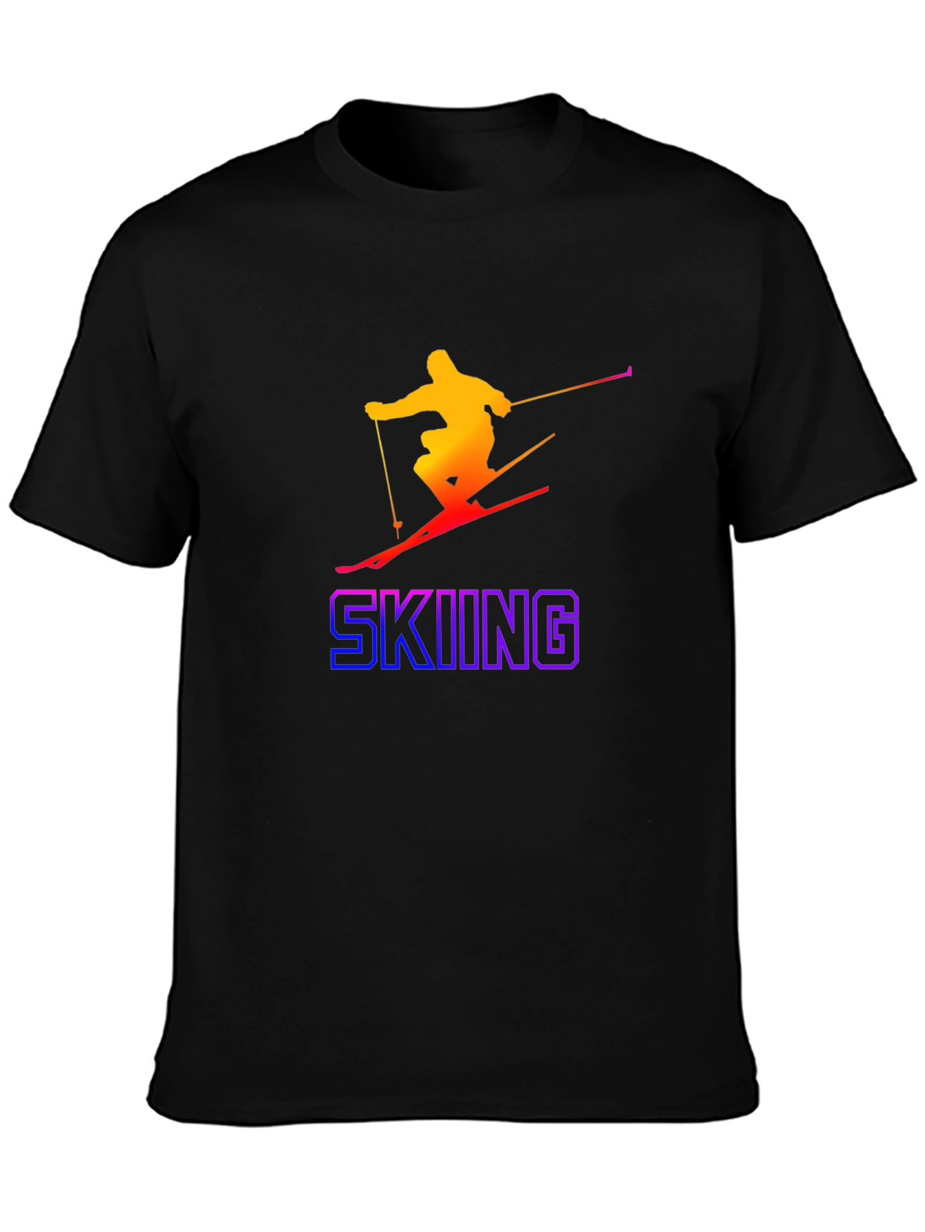 Gradient Skier Graphic Tee - Black Cotton Blend