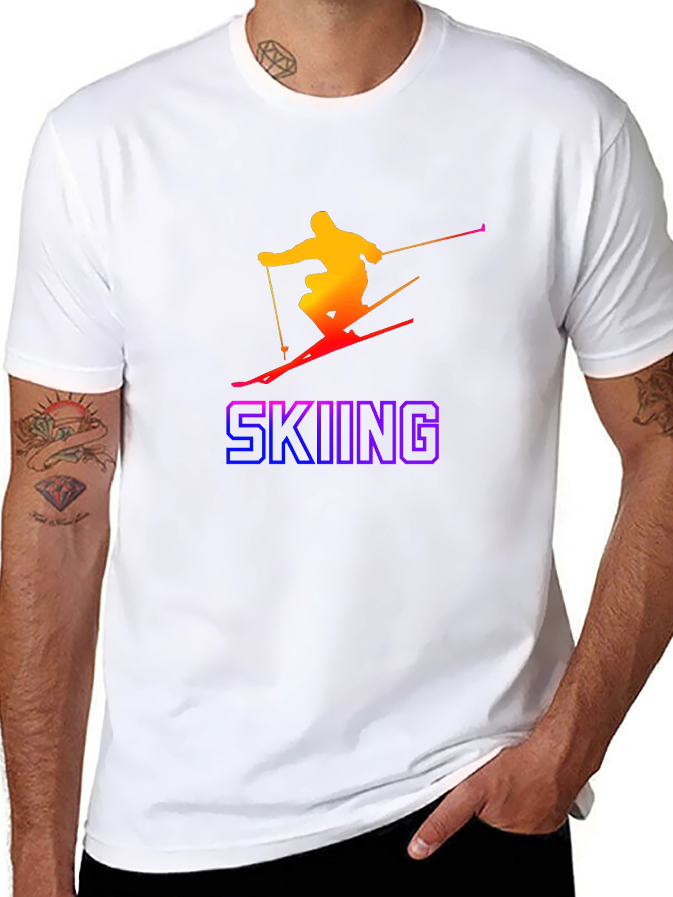 Gradient Skier Graphic Tee - Black Cotton Blend