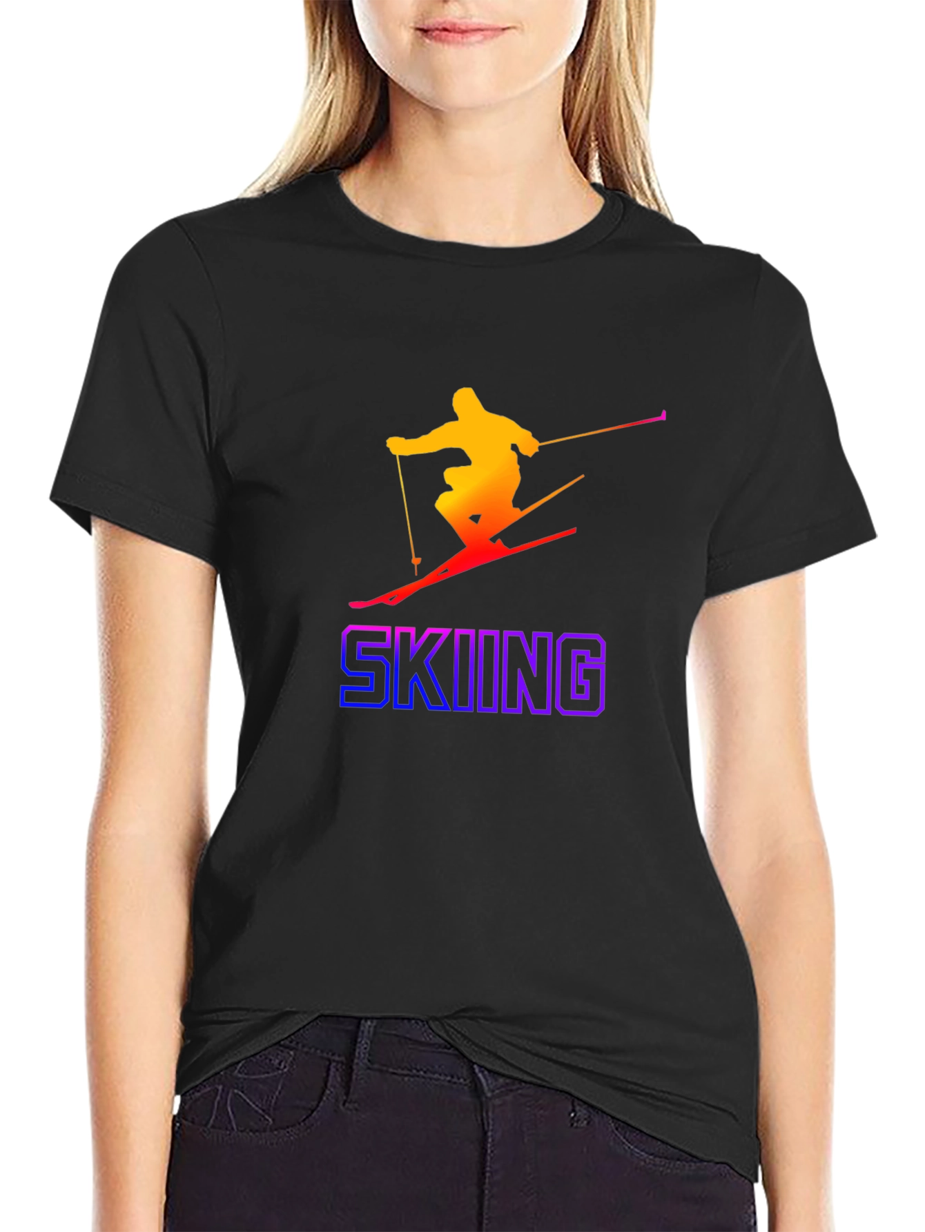 Gradient Skier Graphic Tee - Black Cotton Blend
