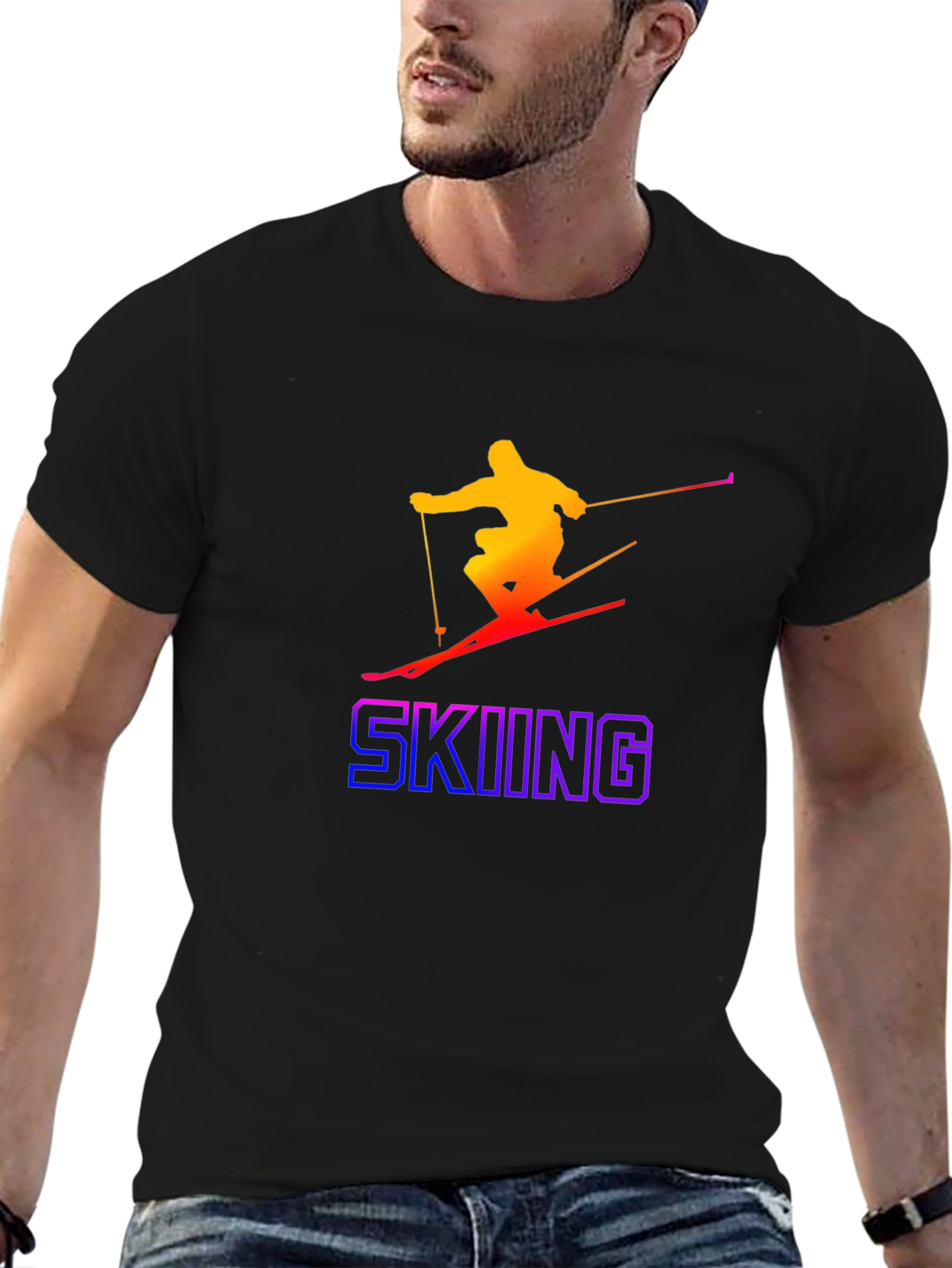 Gradient Skier Graphic Tee - Black Cotton Blend
