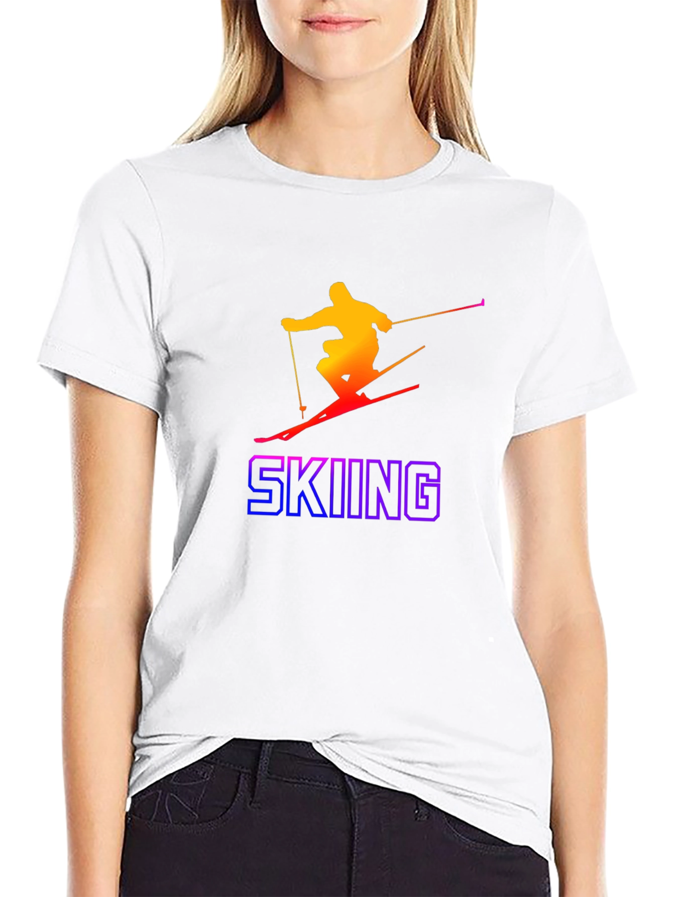 Gradient Skier Graphic Tee - Black Cotton Blend