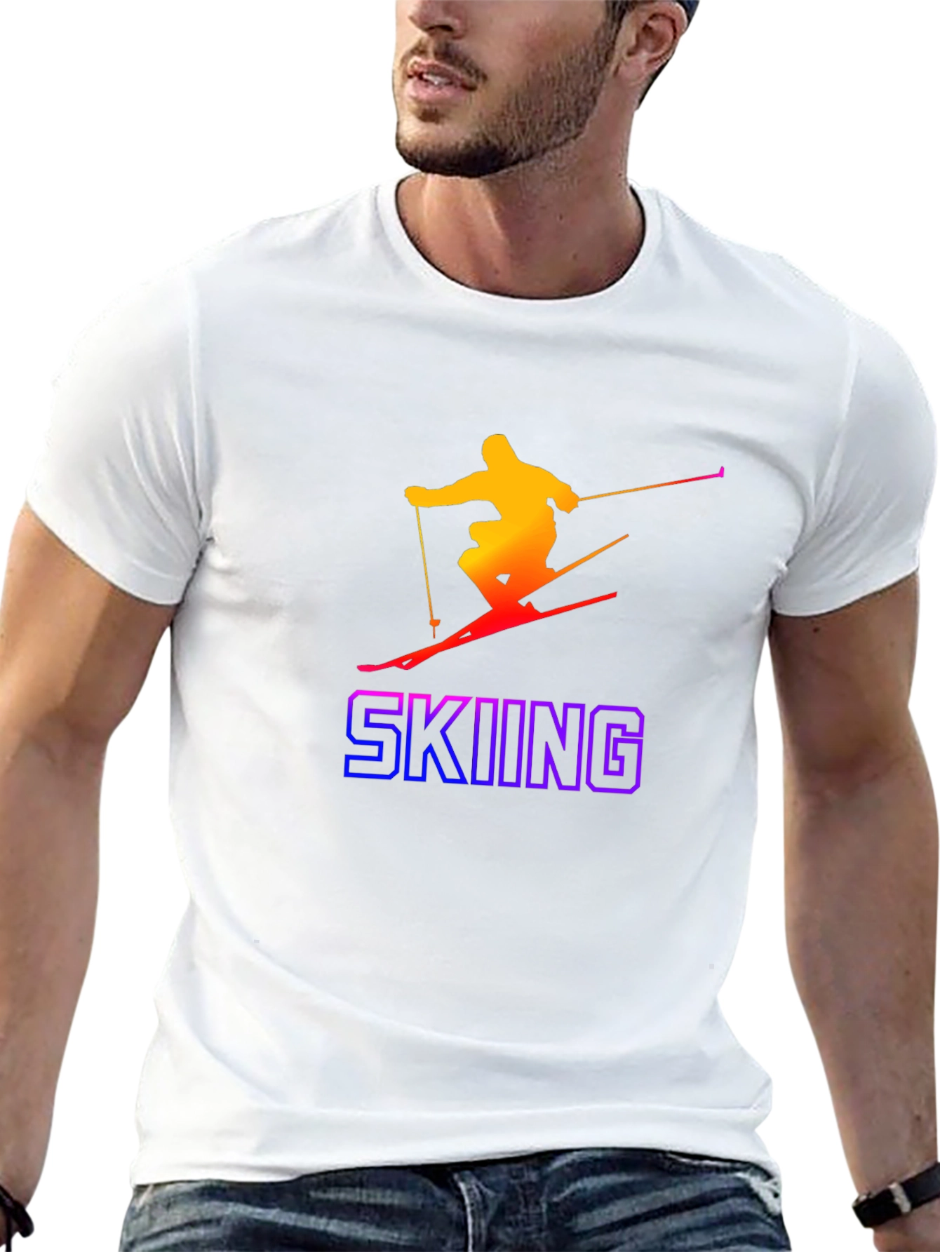 Gradient Skier Graphic Tee - Black Cotton Blend